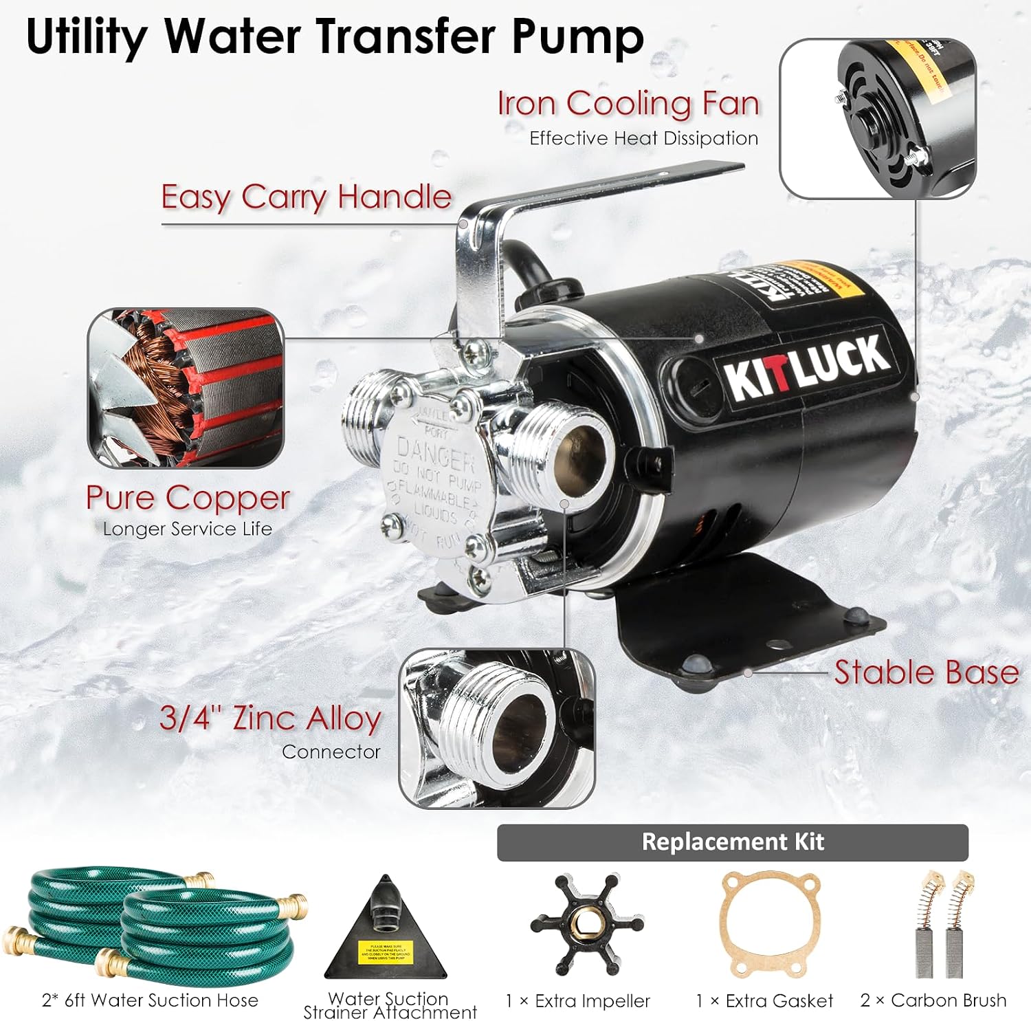 Water Transfer Garden Pump, 1.6 HP 1000GPH Portable Electric Shallow Well Jet Pump, Stainless Steel Sprinkler Pressure Booster Pump for Pool Draining, Lawn Fountain, Irrigation, Water Removal