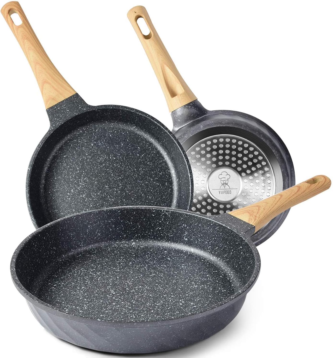 YIIFEEO Frying Pans Nonstick, Induction Frying Pan Set Granite Skillet Pans for Cooking Omelette Pan Cookware Set with Heat-Resistant Handle