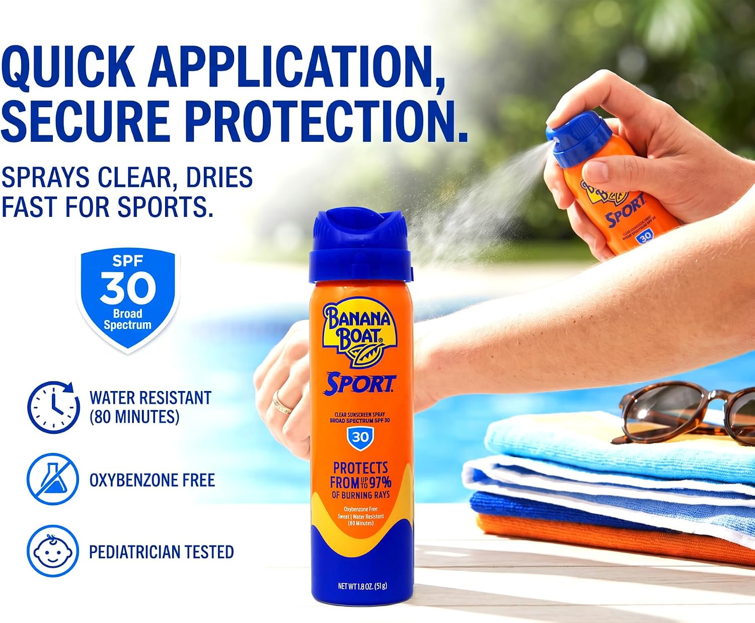 Banana Boat Sun Screen Sport Spray SPF 30 UltraMist Coolzone 1.8 oz (Travel Size), 2 units