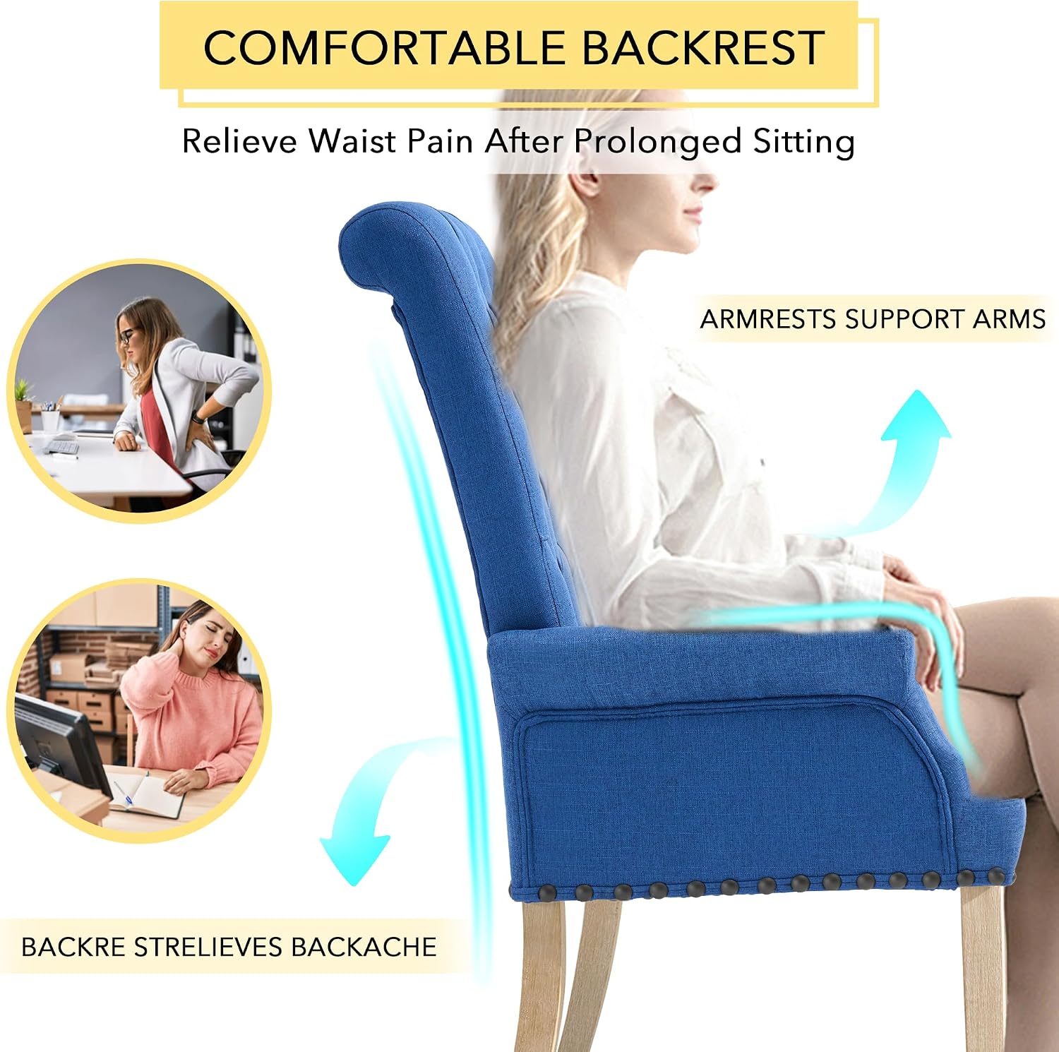 adochr Dining Chairs with Arms,Linen High Back Dining Room Chairs, Beige