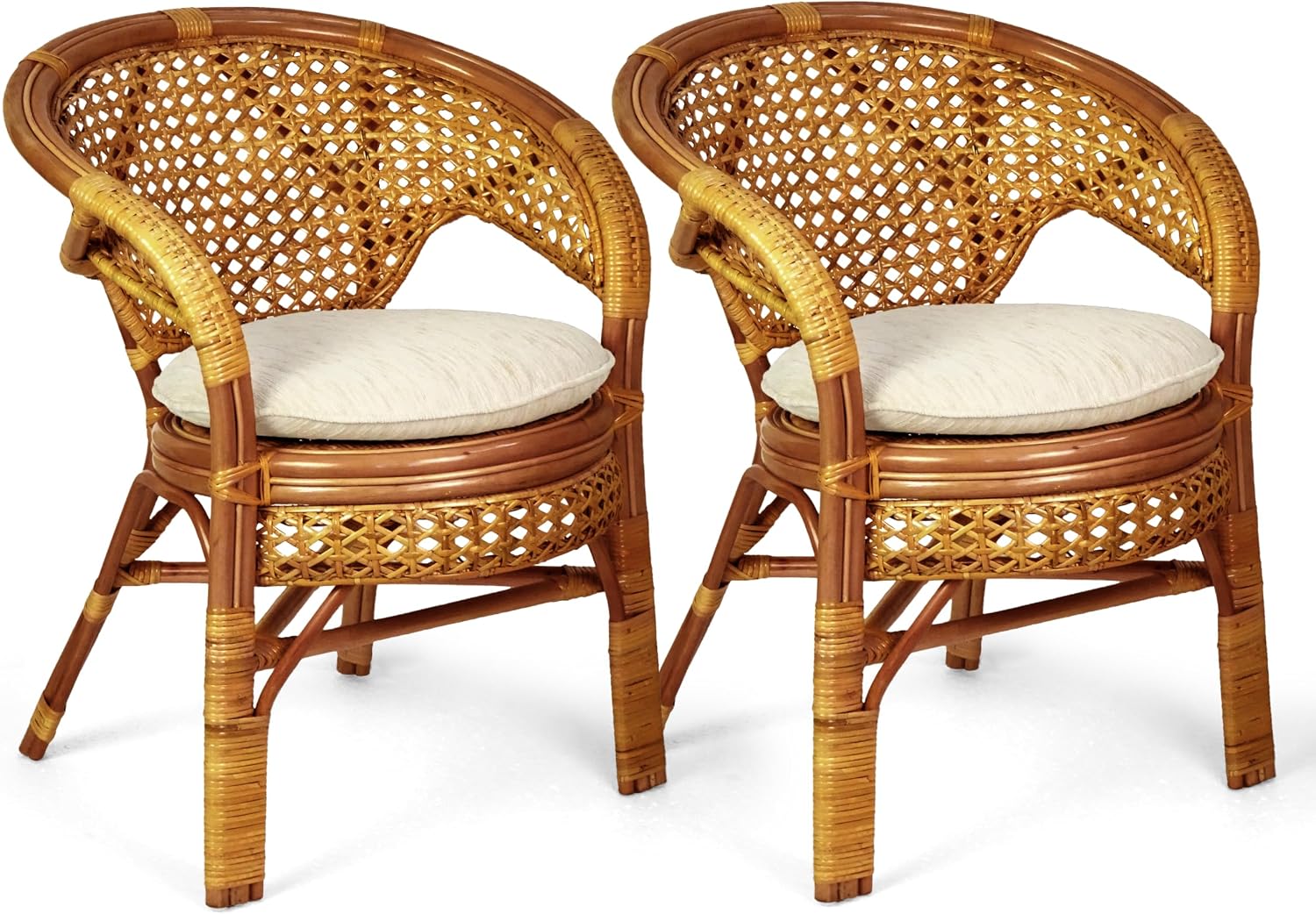 Pelangi Handmade Rattan Dining Wicker Chair Colonial Color w/Cream Cushion