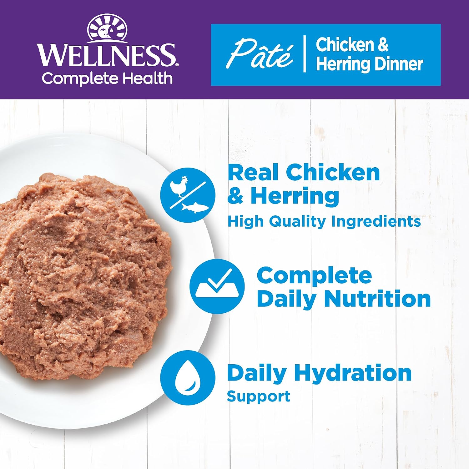 Wellness Complete Health Pate Adult Canned Wet Cat Food, Natural, Protein Rich, Grain Free, Turkey Dinner Recipe, 12.5 oz, Pack of 12 Cans