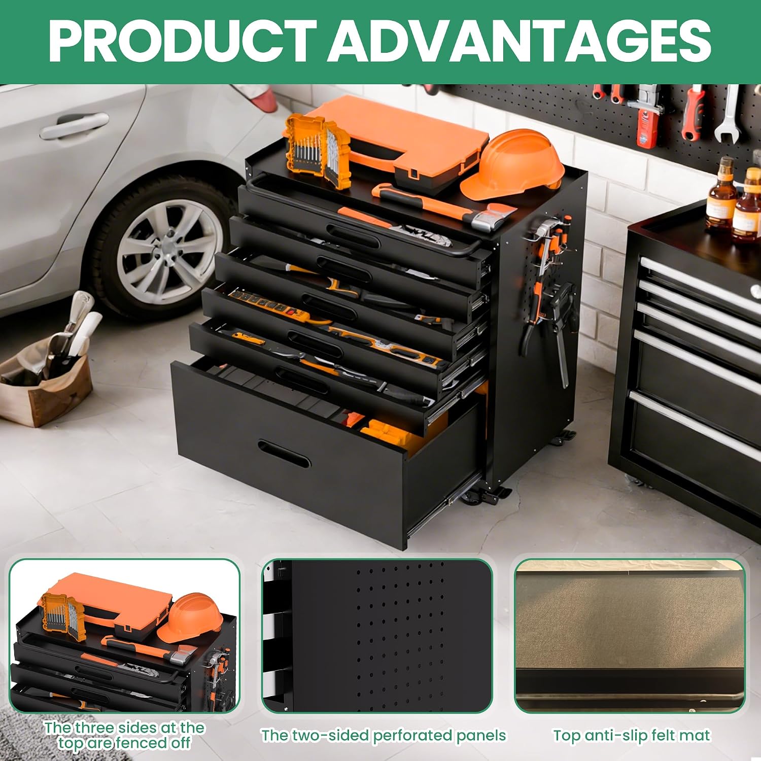 Garage Cabinets,Metal Garage Storage Cabinet with Wheels,Black Lockable Rolling Tool Cabinet with Drawer and Adjustable Shelves,Heavy Duty Tool Chest for Home Office Utility Room