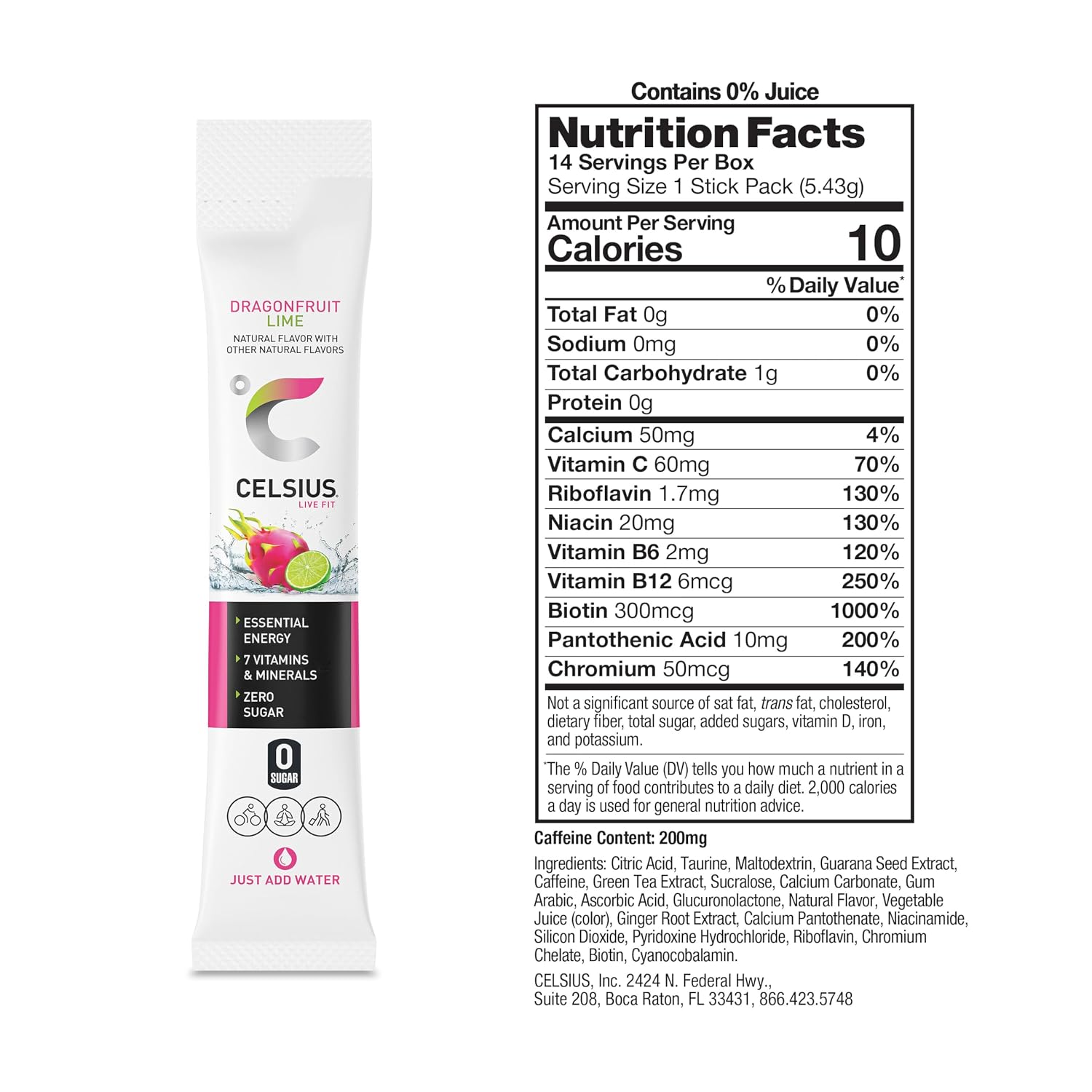 CELSIUS On-The-Go Powder Stick Packs, Zero Sugar (14 Sticks per Pack)