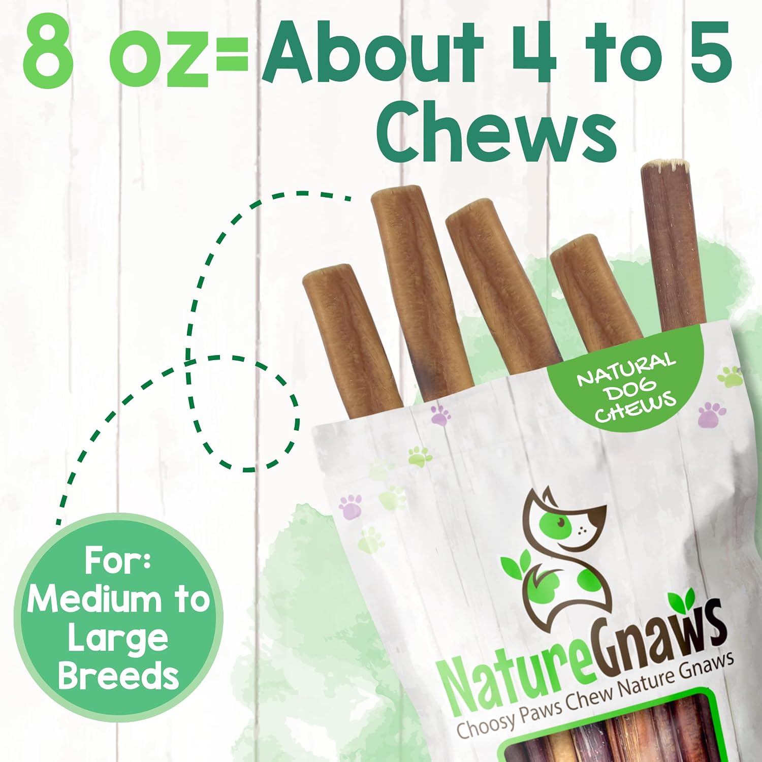Nature Gnaws Bully Sticks 11-12" Long Lasting Rawhide Free Dog Chews, 8 oz