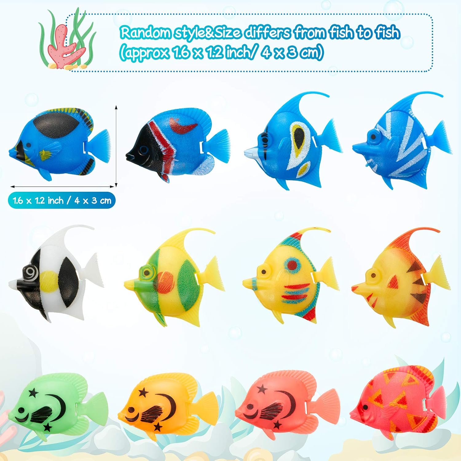 Weewooday 20 Pcs Artificial Moving Fishes Plastic, Random Fish