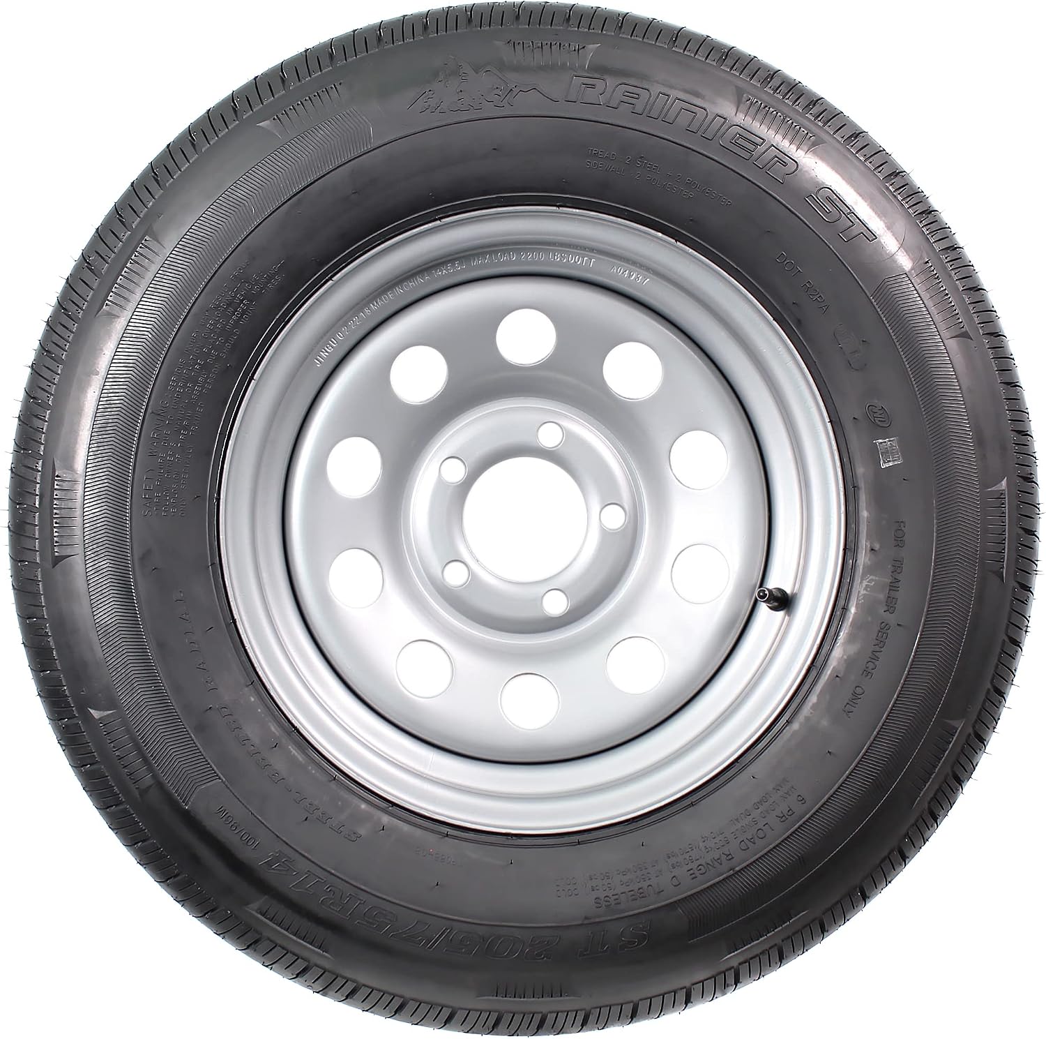 eCustomrim Radial Trailer Tire Rim Assembly ST205/75R14 14 Inch 5 Lug Grey | 5 On 4.5 Inch Center Bolt Pattern, Silver Wheel