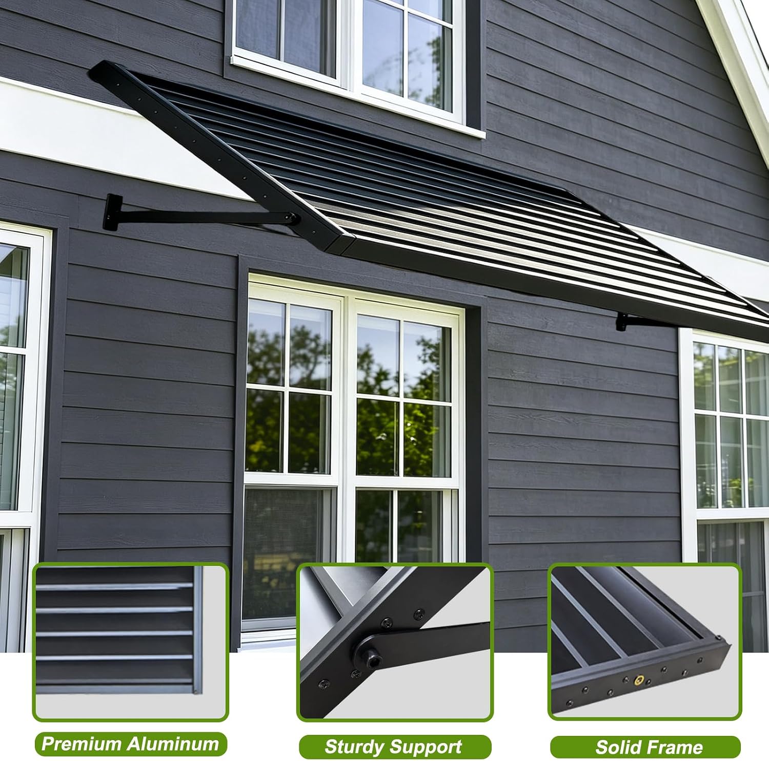 75.2" W x 32" H Black Aluminum Bahama Shutter Window Awning, Exterior Fixed Metal Louvered Canopy Sun Shade Rain Shelter for Doors, Windows, Entryway