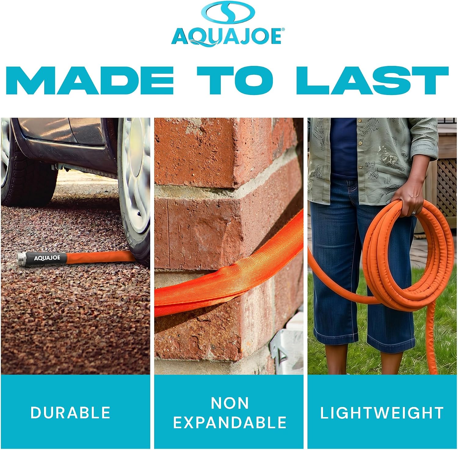 Aqua Joe AJFJH75-34-CTR FIBERJACKET Garden Hose, Non-Expanding and Kink-Resistant, 650 PSI Burst Rating, 75 Feet Long, Orange