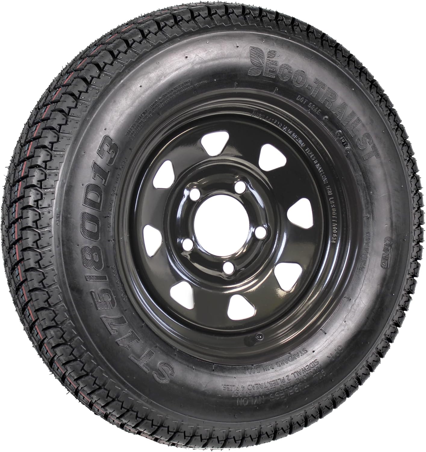 eCustomrim 2-Pack Mounted Trailer Tire Black Spoke Wheel Rim ST175/80D13 Load Range C 175/80D13 5 Lug - 2 Year Warranty w/Free Roadside
