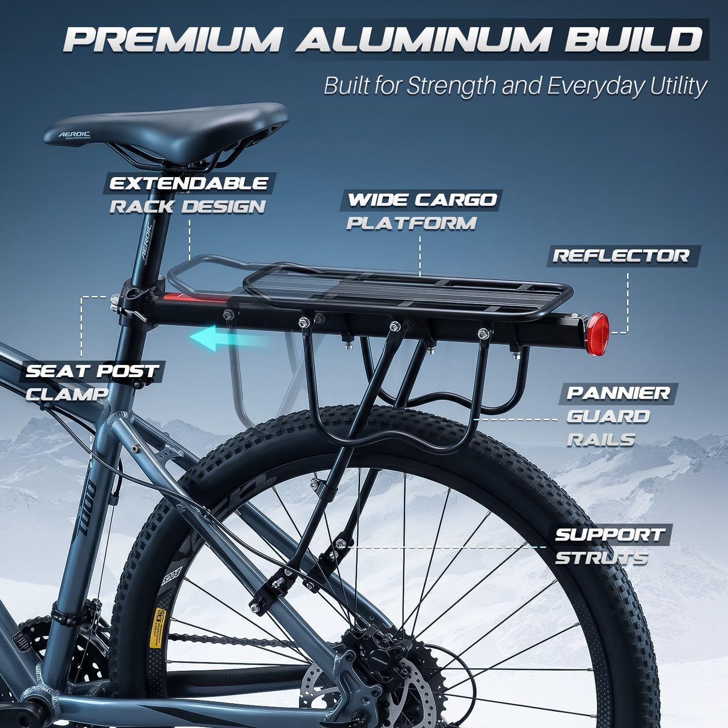 Flexzion Bike Rear Rack Mount - Bicycle Back Seat Pannier Luggage Backpack Cargo Basket Carrier Rack Adjustable Aluminum Alloy for Road MTB Mountain