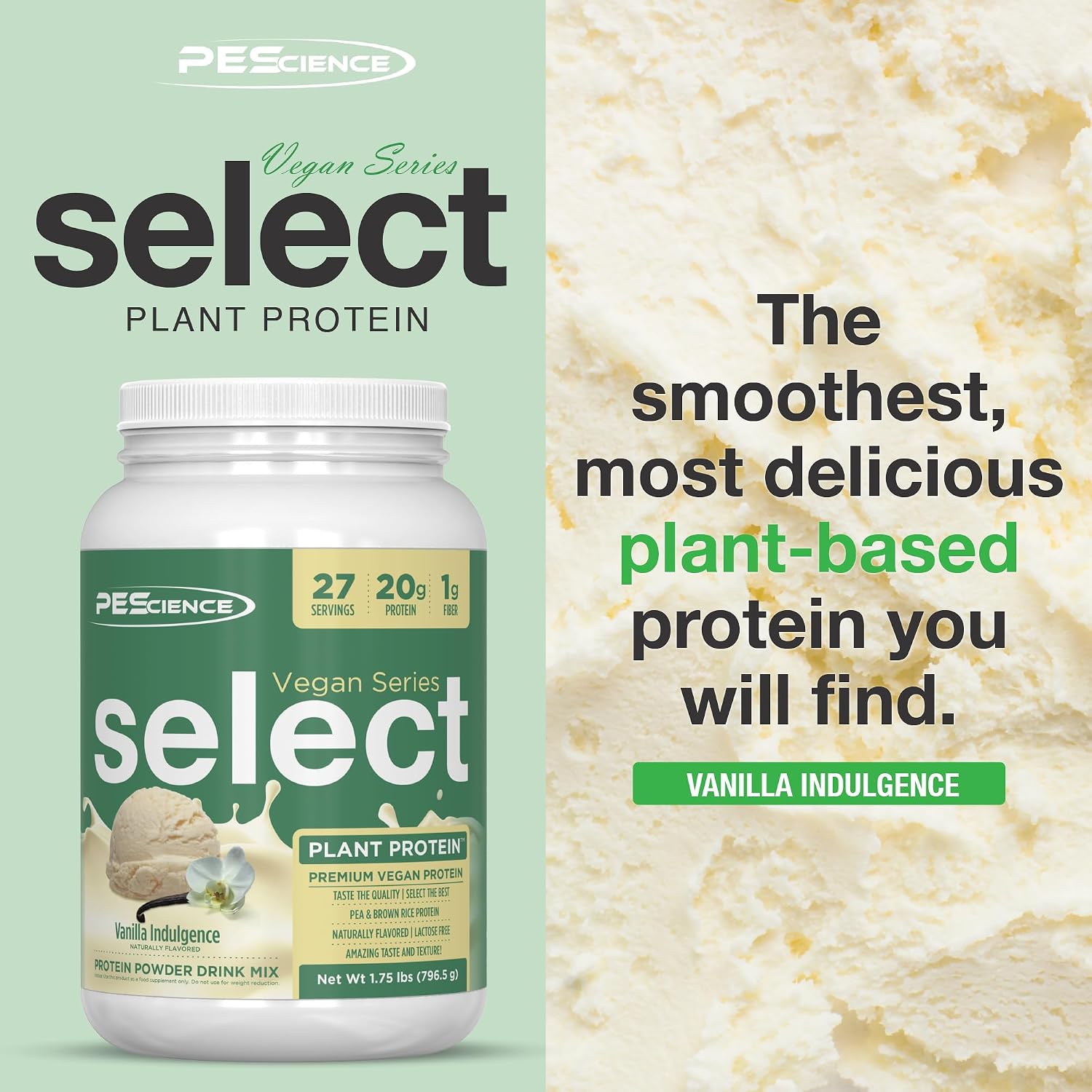 PEScience Select Vegan Protein Powder, Peanut Butter Delight, 27 Servings | Plant Based Protein Powder, Pea and Brown Rice Blend, Dairy Free, Lactose Free, Gluten Free