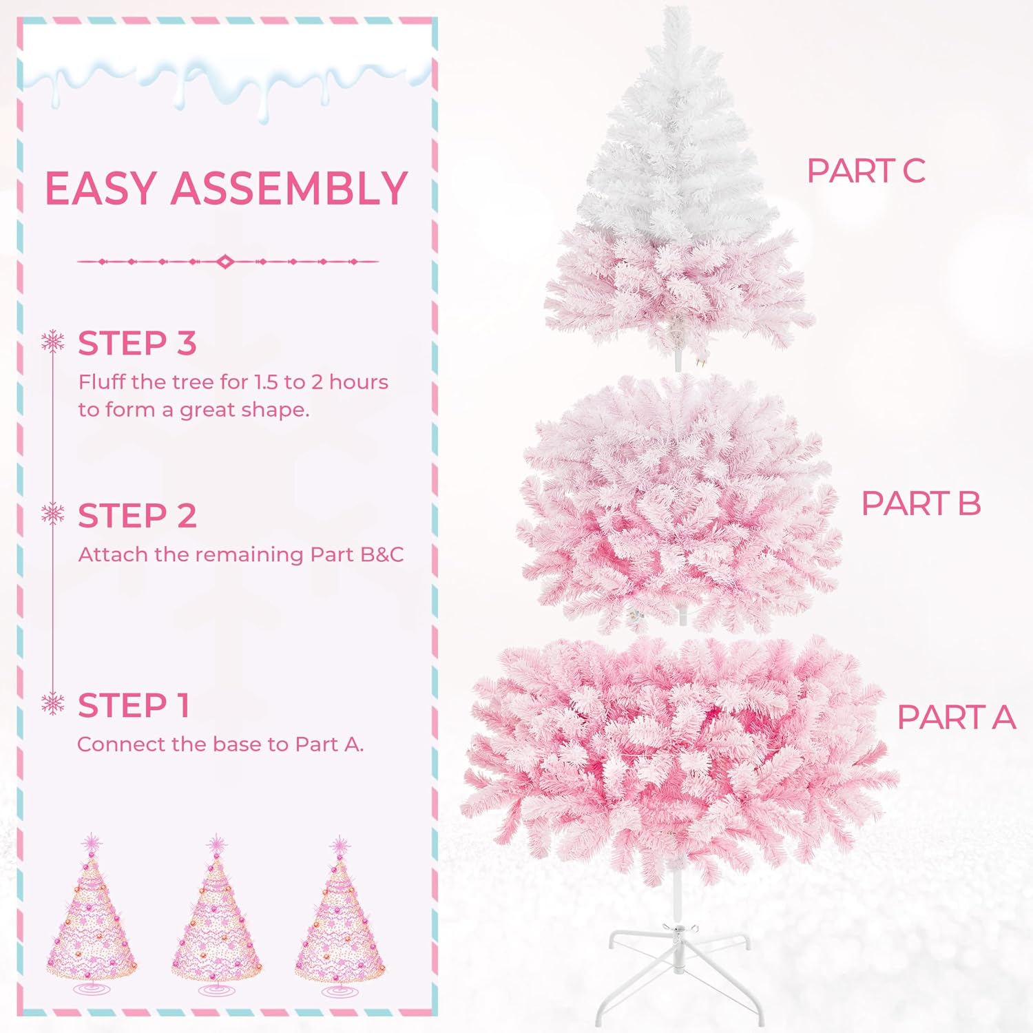 Yaheetech 7.5ft Pre-Lit Snow Flocked Artificial Christmas Tree, 550 Lights