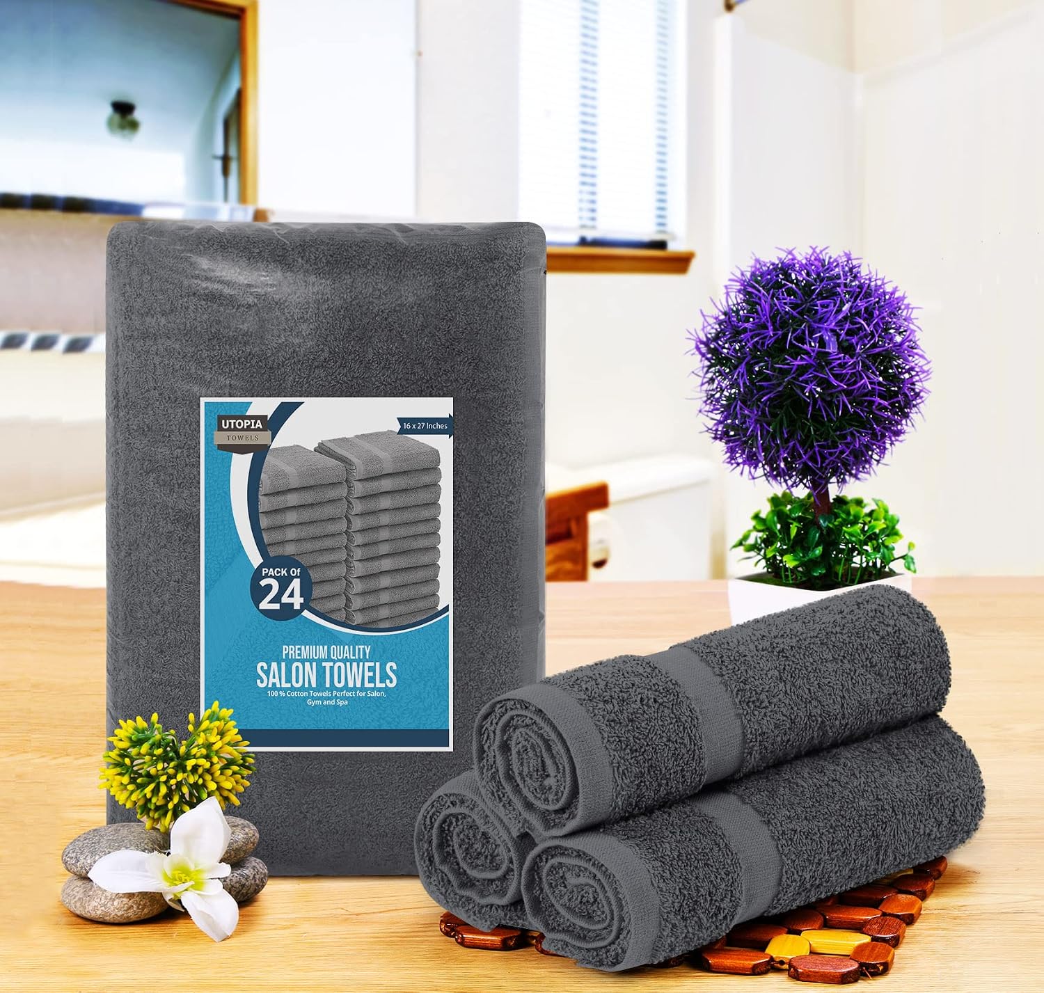 Utopia Towels Salon Towels, Pack of 24, 16x27 in, 100% Cotton, White | Highly Absorbent Lightweight Cotton Salon Towels for Hand, Gym & Beauty Care - Soft, Ideal for Spa & Home Hair Care