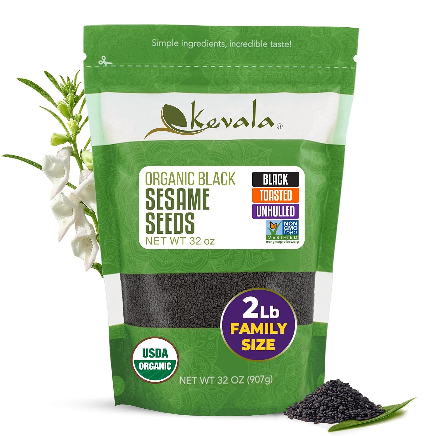 Organic Black Toasted Sesame Seeds - 1 lb, 16 oz, Unhulled Roasted Seeds | For Preparing a Black Tahini Paste and Hummus Dip, Gluten Free Kitchen Staple, Addition to Your Bagel and Salad Toppings