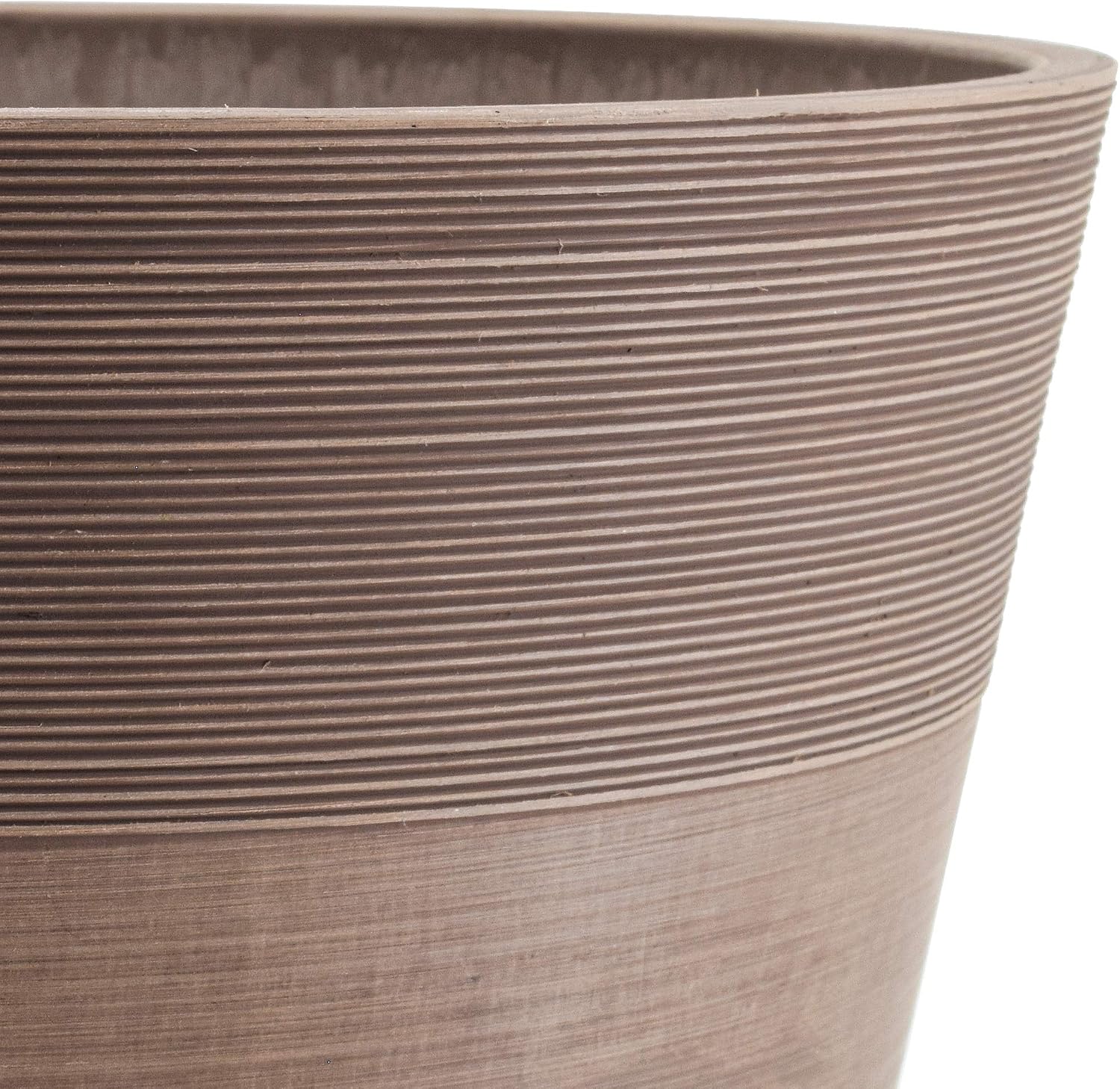 PSW Pot Collection 12-inch Plastic/Stone/Wood Composite Large Ribbed Planter – No Drainage Hole (Drillable), Indoor/Outer Garden Pot for Foliage