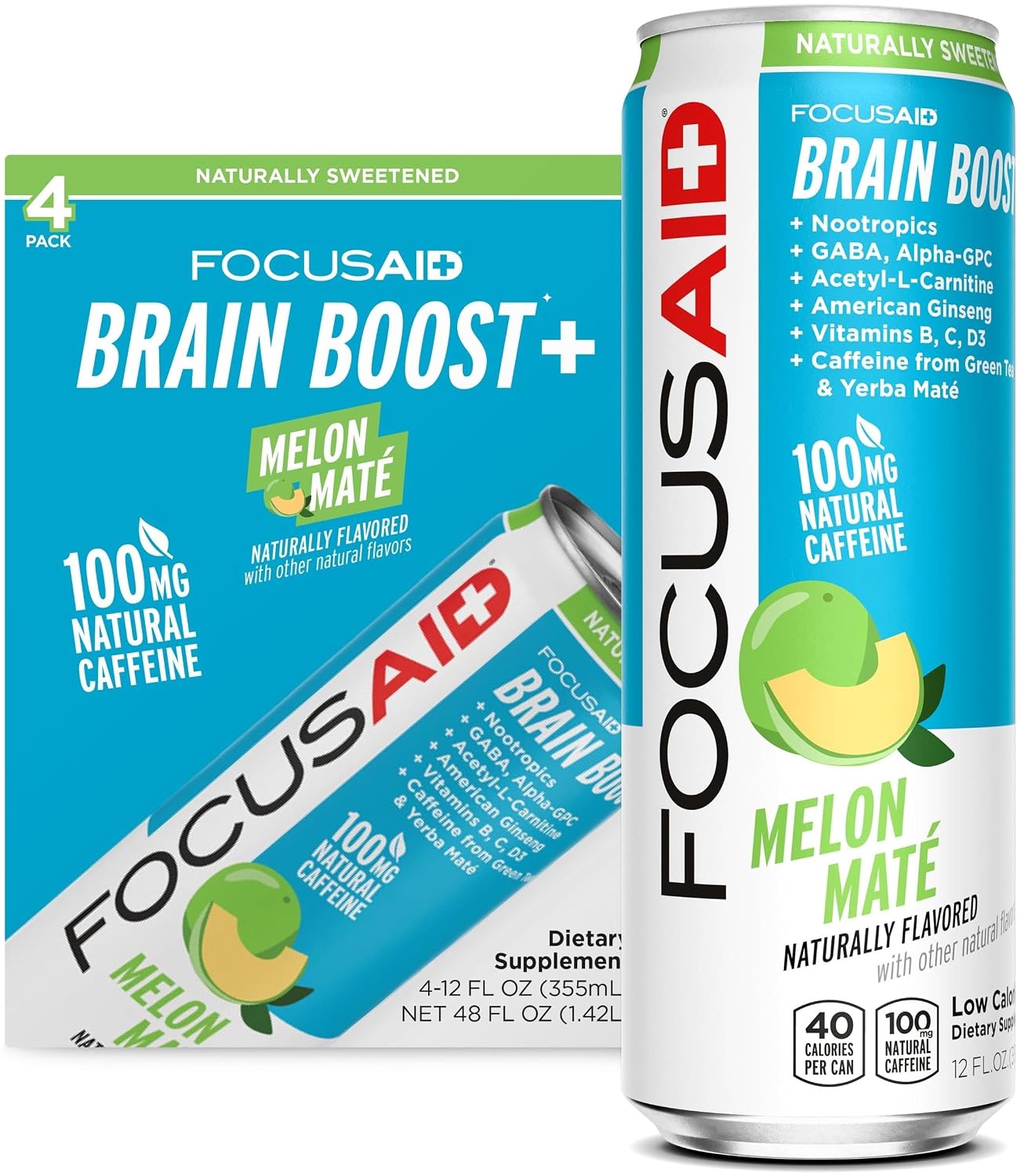 FOCUSAID Nootropic Energy Drink, 12 fl oz (12-Pack) | Nootropic energy drink with Alpha-GPC, GABA, B-Complex, Yerba Mate, & 100mg natural caffeine. 100% clean brain fuel.
