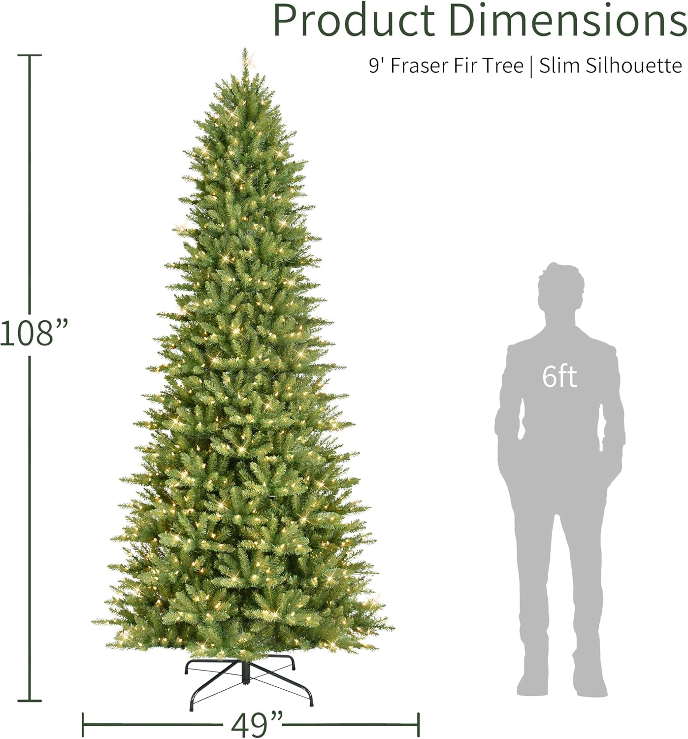 Puleo International 7.5ft Pre-Lit Slim Fraser Christmas Tree with 500 Warm White LED Lights, 1453 Realistic Dense Branch Tips, Easy Setup Artificial Trees with Sturdy Metal Stand