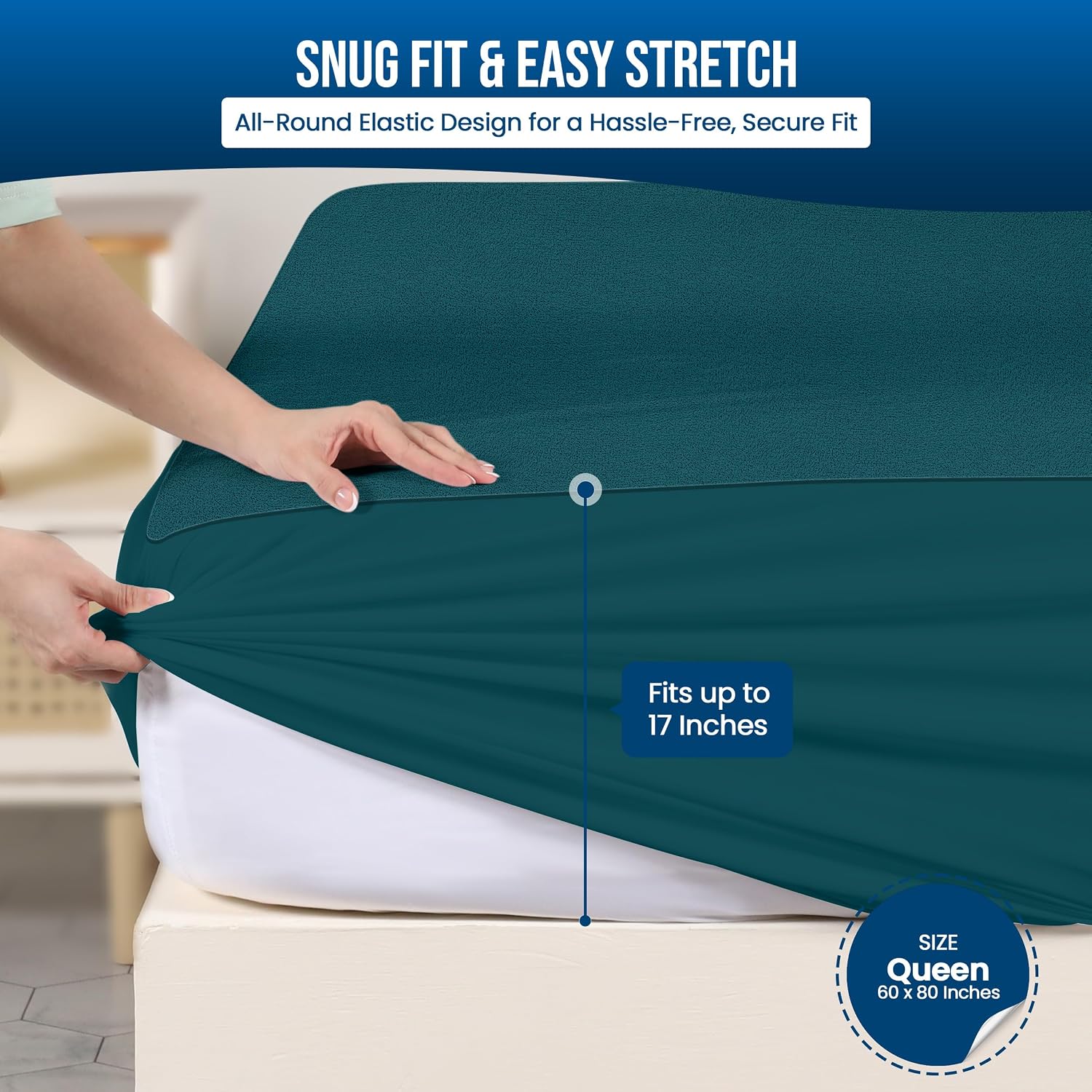 Waterproof Queen Size Mattress Protector fits Upto 17" deep Mattresses | Utopia Bedding 200 GSM Soft & Breathable Mattress Cover, Dirt-Proof, Noiseless, Machine Washable Fitted Sheet Style, White