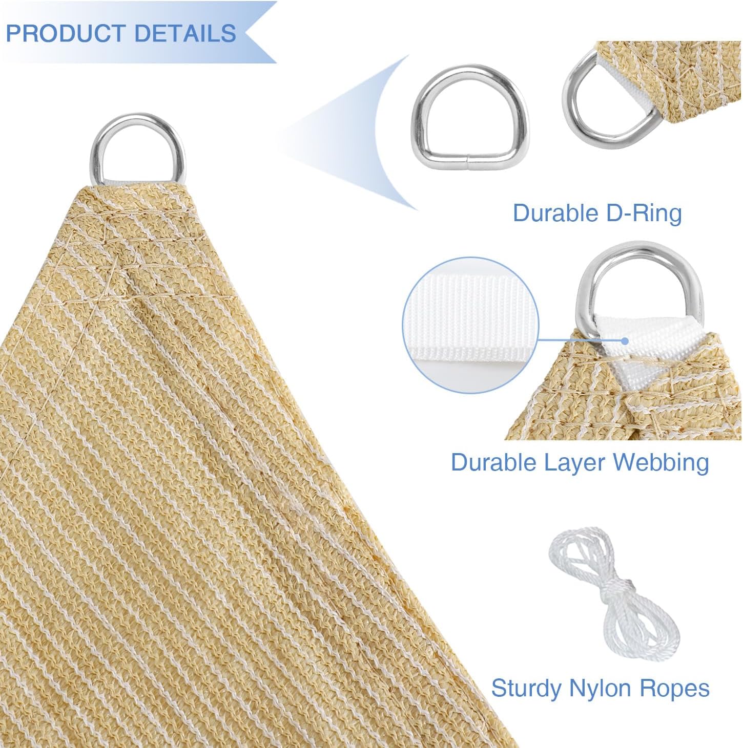 E&K Sunrise 16' x 20' Sun Shade Sail Rectangle Canopy Shade Cover UV Block for Patio Backyard Garden Outdoor (Beige)