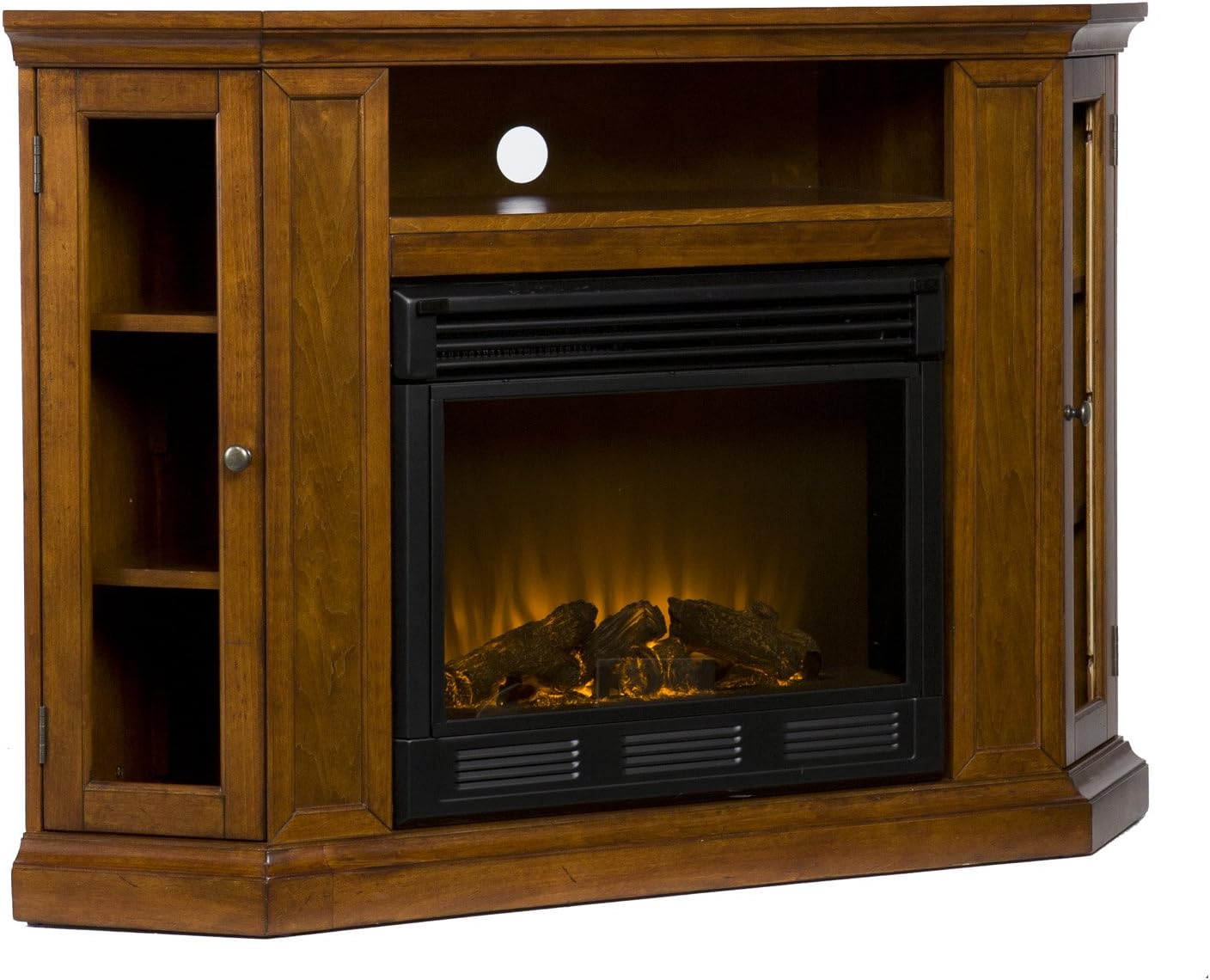 SEI Furniture Claremont Convertible Corner Electric Fireplace Media Stand with Storage, Black