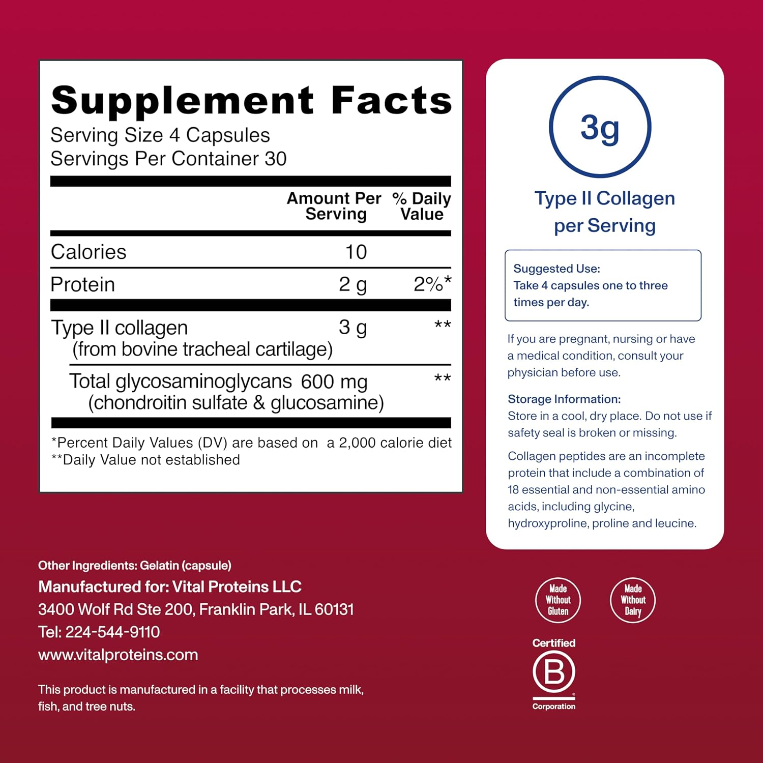 Vital Proteins Cartilage Collagen, Type II, 120 Capsules