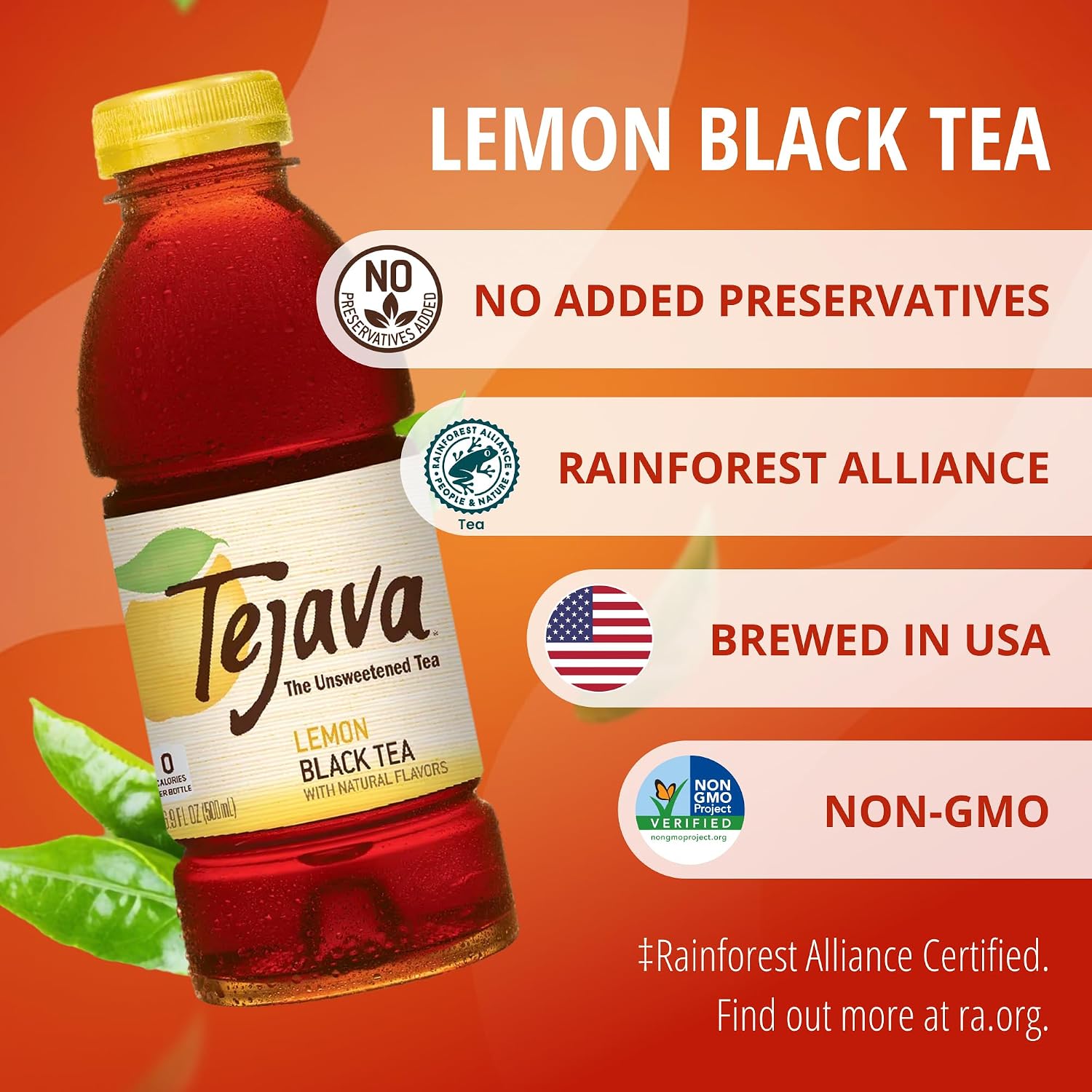 Tejava Pineapple Mango Unsweetened Black Iced Tea, 16.9 fl oz, Pack of 12