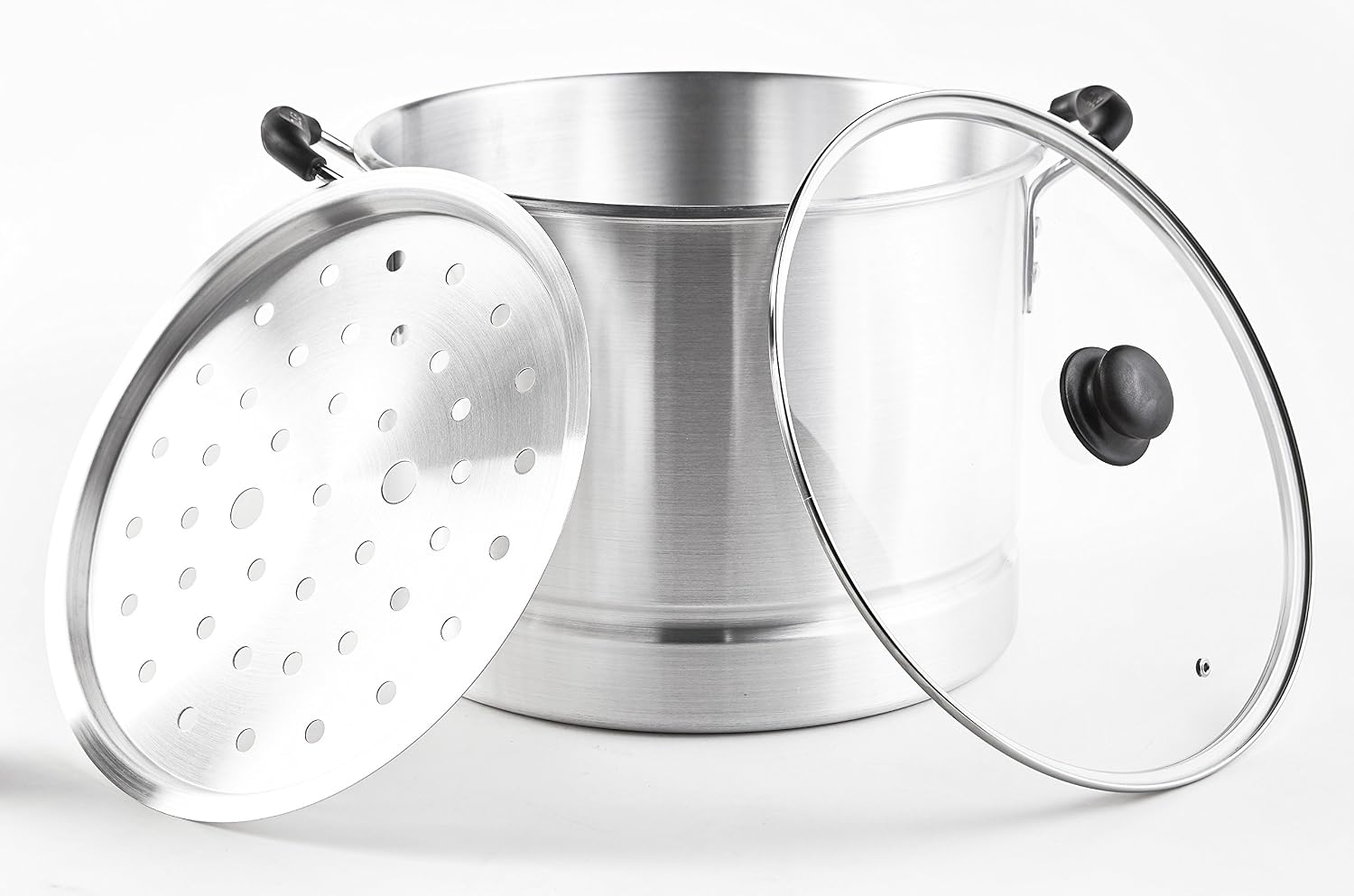 IMUSA USA MEXICANA-410 Aluminum Steamer with Glass Lid 10-Quart, Silver, 10Qt | Brushed Finish, Cool-Touch Handles with Glass Lid, Ideal for Tamales, Great for Family Meals