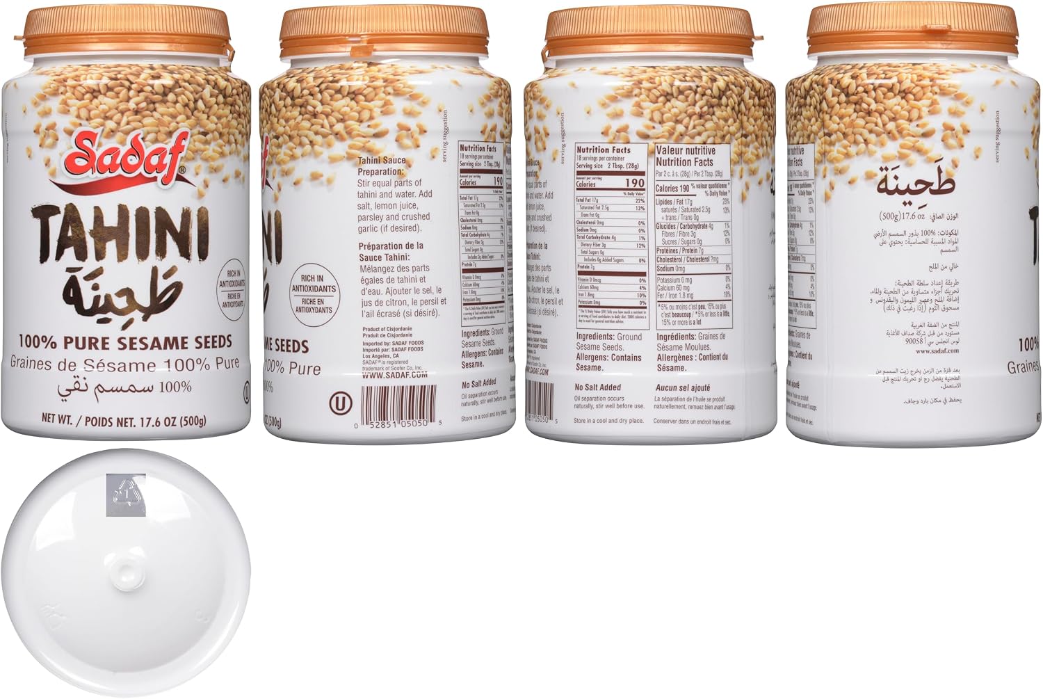 Sadaf Sesame Tahini Paste - 100% Pure Sesame Paste from ground sesame seeds - Tahini paste for Hummus