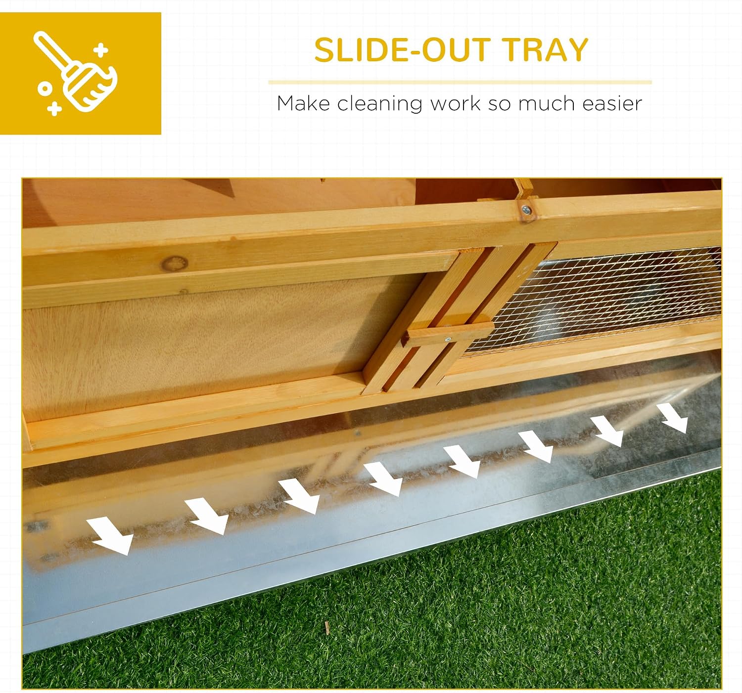 PawHut Wooden Rabbit Hutch Bunny Cage Openable Waterproof Roof for Rabbits | No Leak Tray, Solid Fir Wood Build, for Chickens, Ducks, Indoor/Outdoor