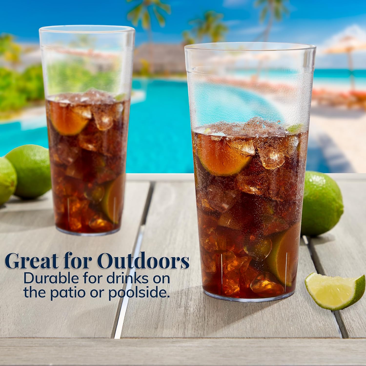 US Acrylic Cafe Plastic Reusable Tumblers (Set of 16) 20-ounce Water Cups Coastal Colors | Restaurant Style Drinking Glasses Value Set, Stackable, BPA-free, Made in the USA | Top-rack Dishwasher Safe