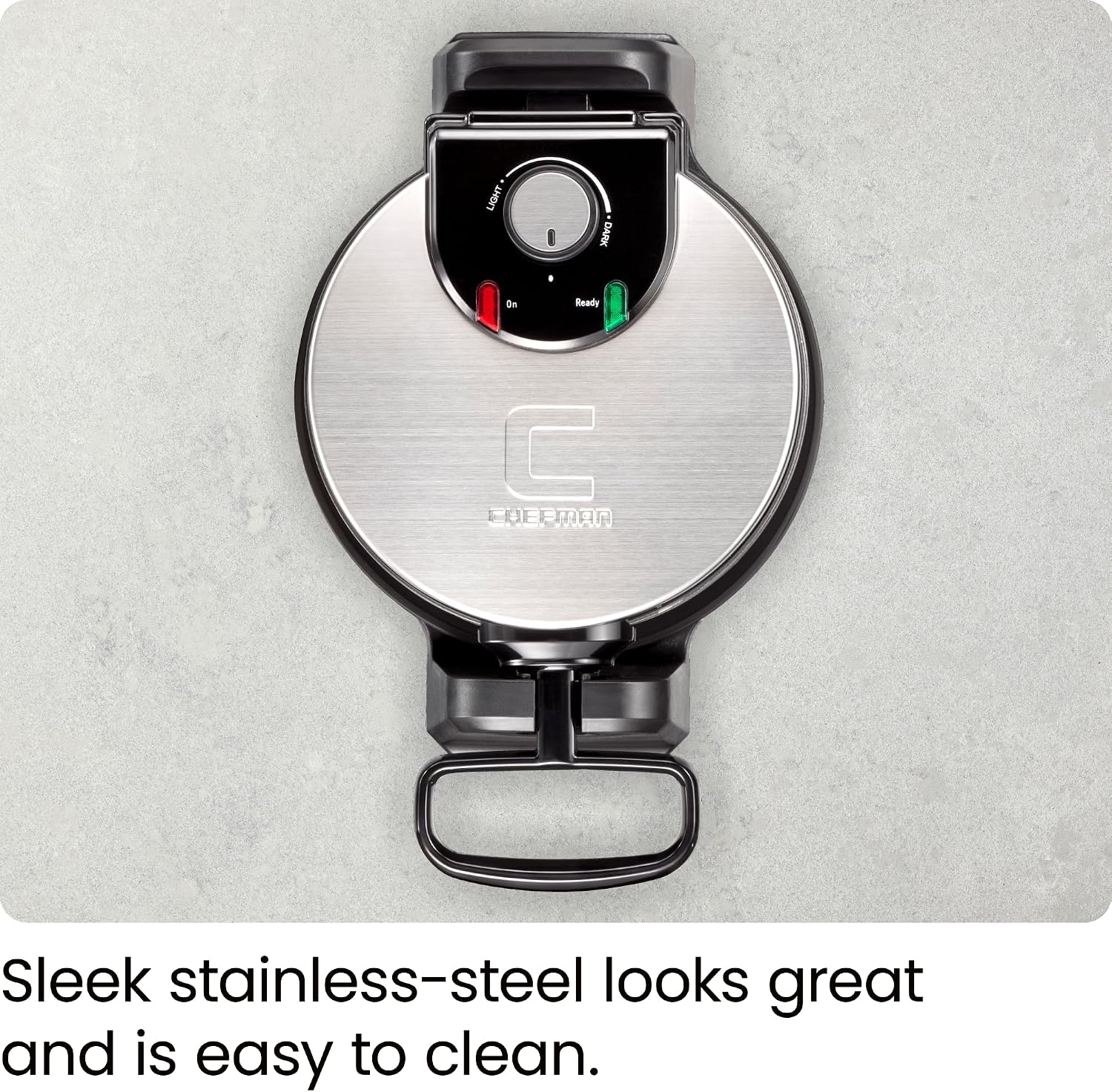 Chefman Rotating Belgian Waffle Maker, 180° Flip Iron w/ Non-Stick Plates, Adjustable Timer, Locking Lid, & Drip Plate, Space Saving Storage, Mess-Free Breakfast, Stainless Steel/Black