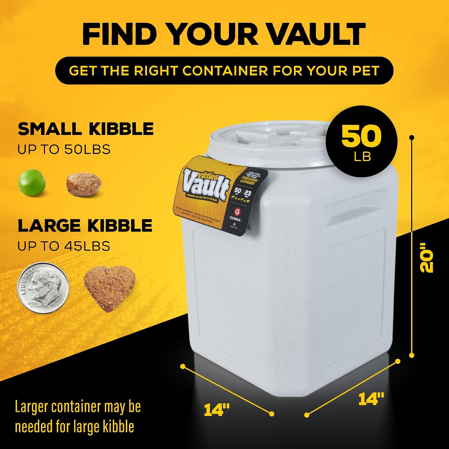 Gamma2 Vittles Vault Pet Food Storage Containers - Sealed Dog and Cat Food Storage Container, Fits up to 25lbs, Made in the USA - [12"L x 13.75"H] | Made in USA, 12 inch long by 13.75 inch tall, airtight lid keeps kibble fresh and pests out, a durable pa…