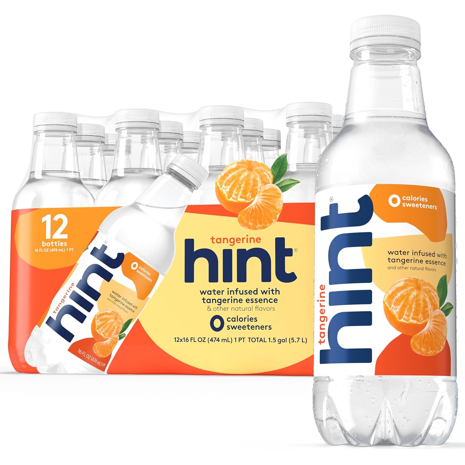 Hint Flavored Water Zero Sugar 0 Calories - Pineapple 16 FL Oz (12 pack) | Crisp, refreshing water, fruit flavors. 0 calories, 0 sugar, 0 sweeteners. Hydration for wellness. Gluten-free, Kosher, Vegan