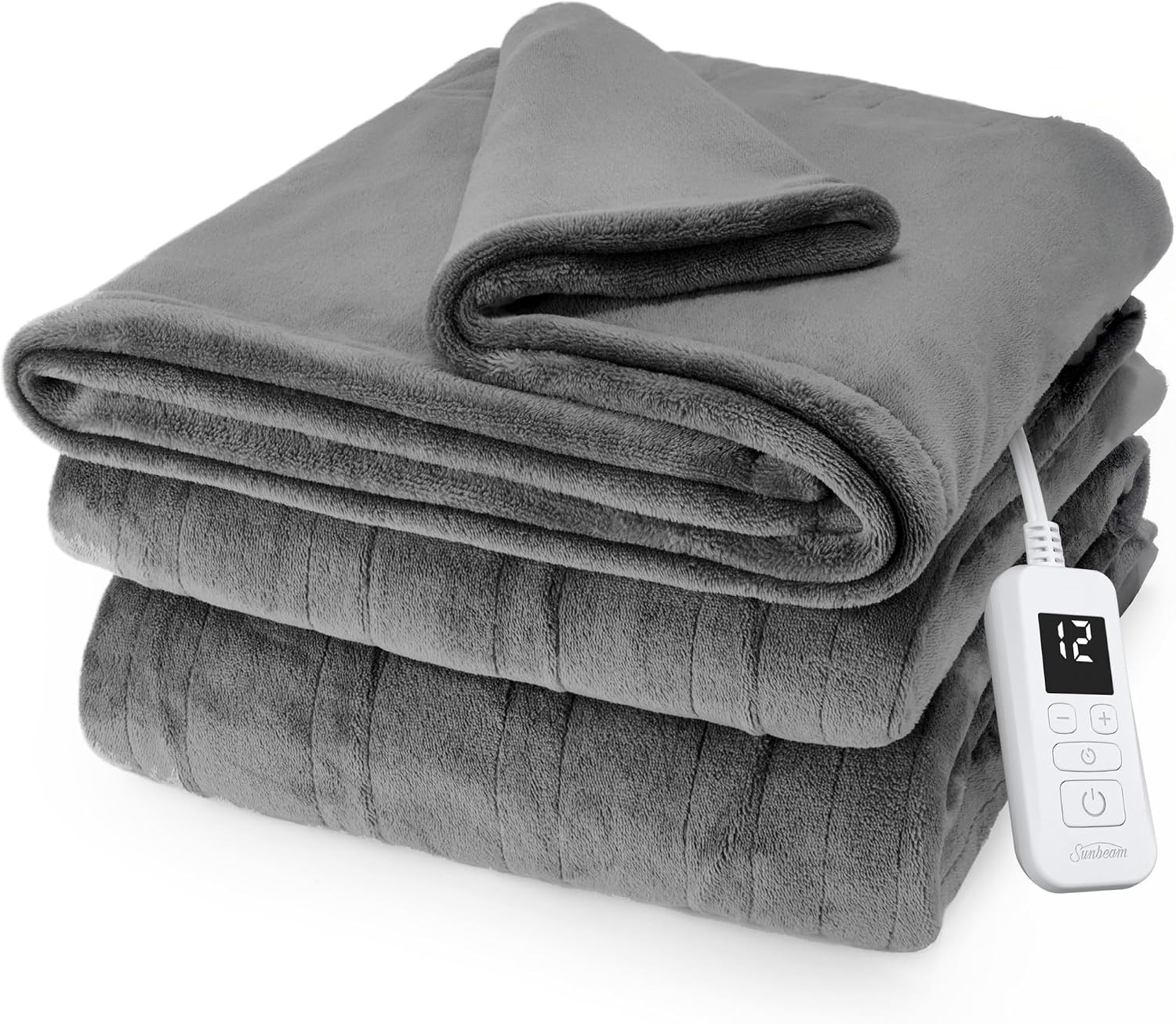 Sunbeam Electric Royal Posh Velvet Heated Blanket, 12 Heat Settings, 12-Hour Selectable Auto Shut-Off, Fast Heating, Warm and Lush, Champagne Color, King, 90" x 100"