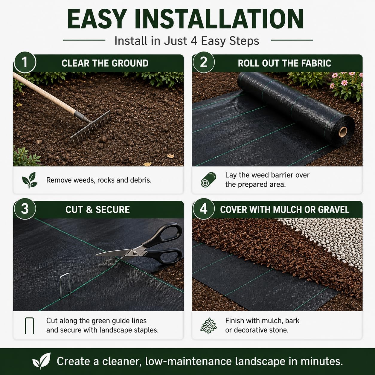 6FTx300FT Weed Barrier Landscape Fabric Heavy Duty 5oz Pro Ground Cover Mat