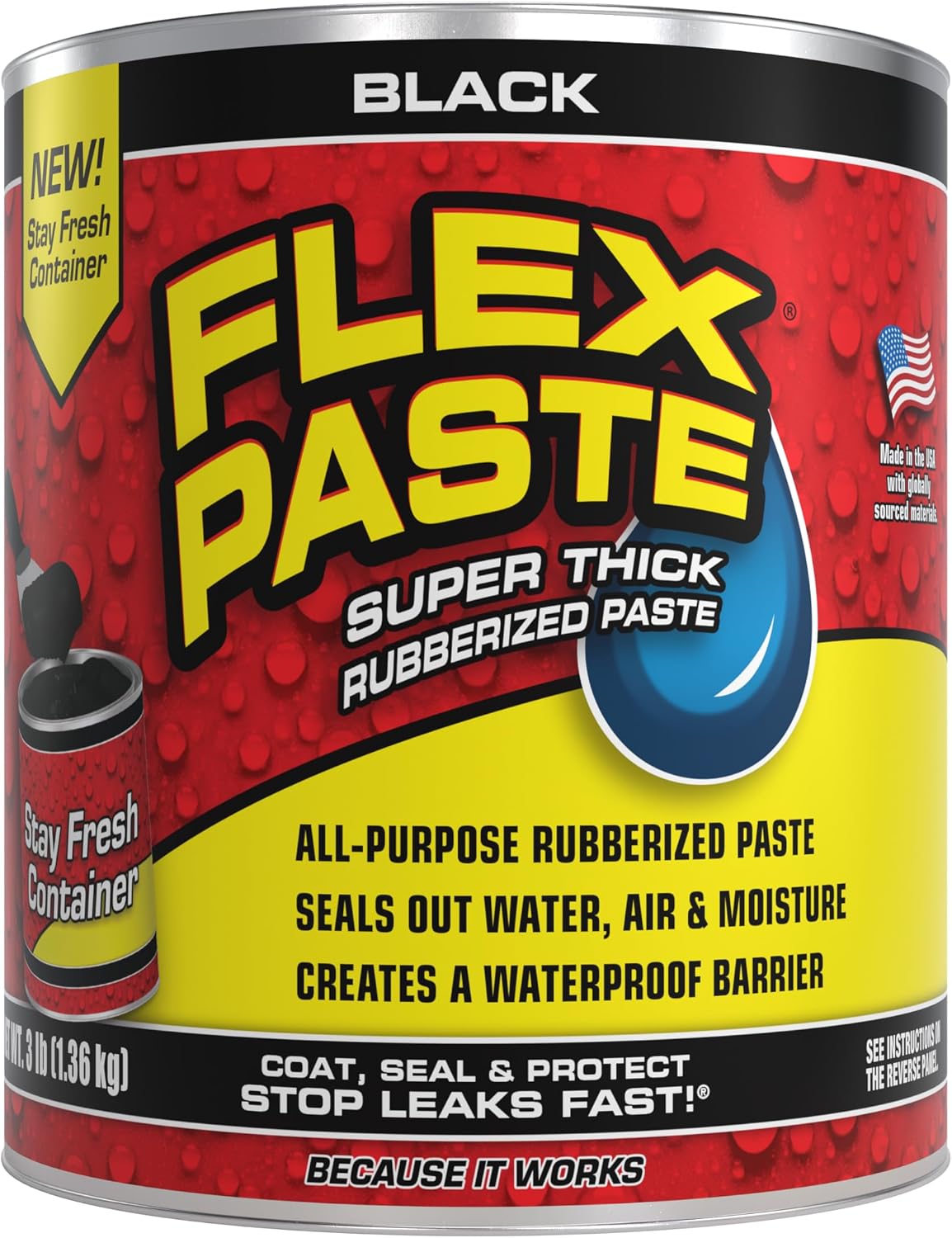 Flex Seal Flex Paste 3lb (Black) Tub with Allway Tools Putty Knives 3-Pack (1.5/2/3-Inch) (2 Items)