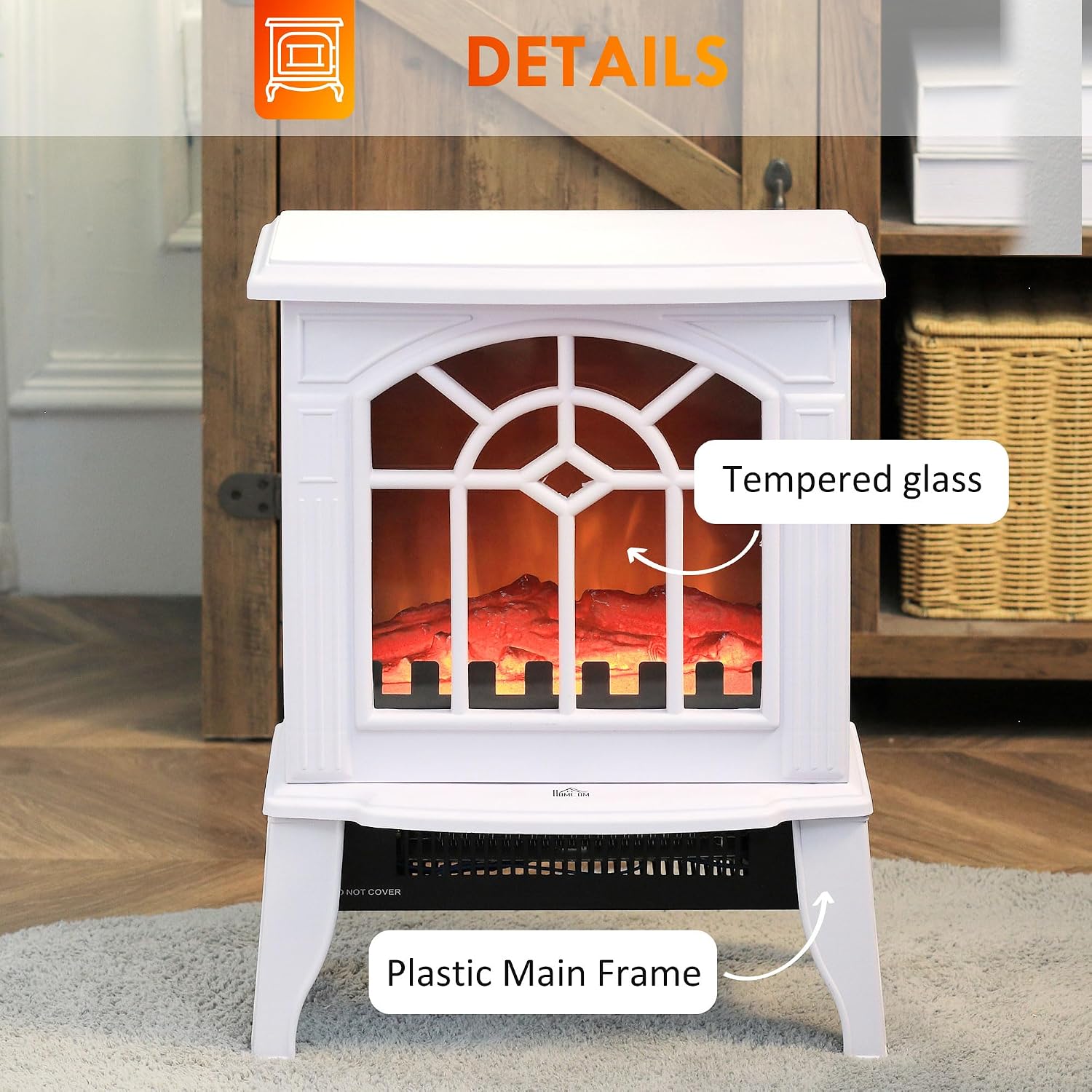 HOMCOM Electric Fireplace Stove 18" Freestanding Fireplace Heater Black | Realistic Flame, Overheating Protection, Portable, 750W/1500W