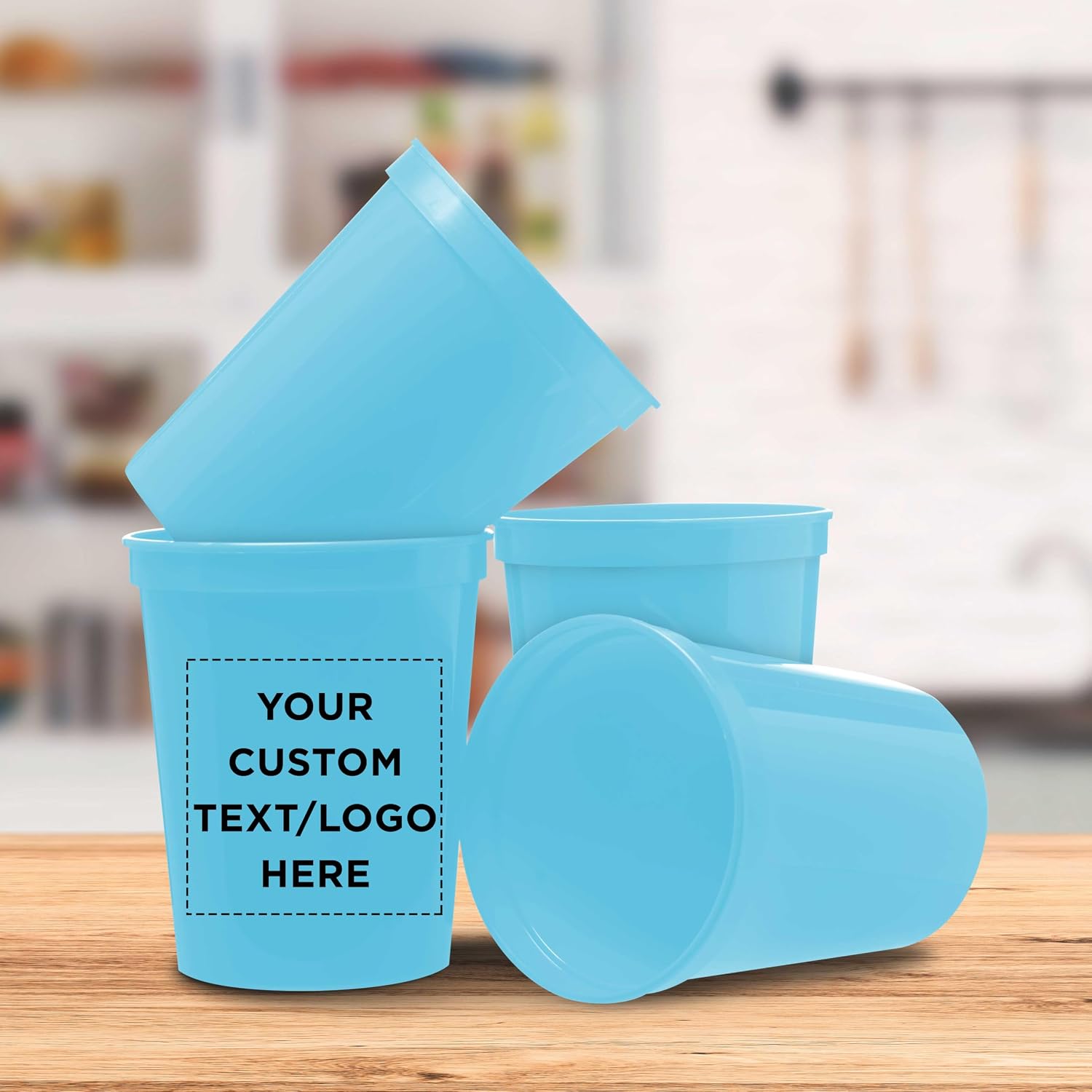 DISCOUNT PROMOS Custom Plastic Stadium Cups 16 oz. Set of 10/50/100, Personalized Bulk Pack - Perfect for Birthdays, Weddings, Picnic, Beach