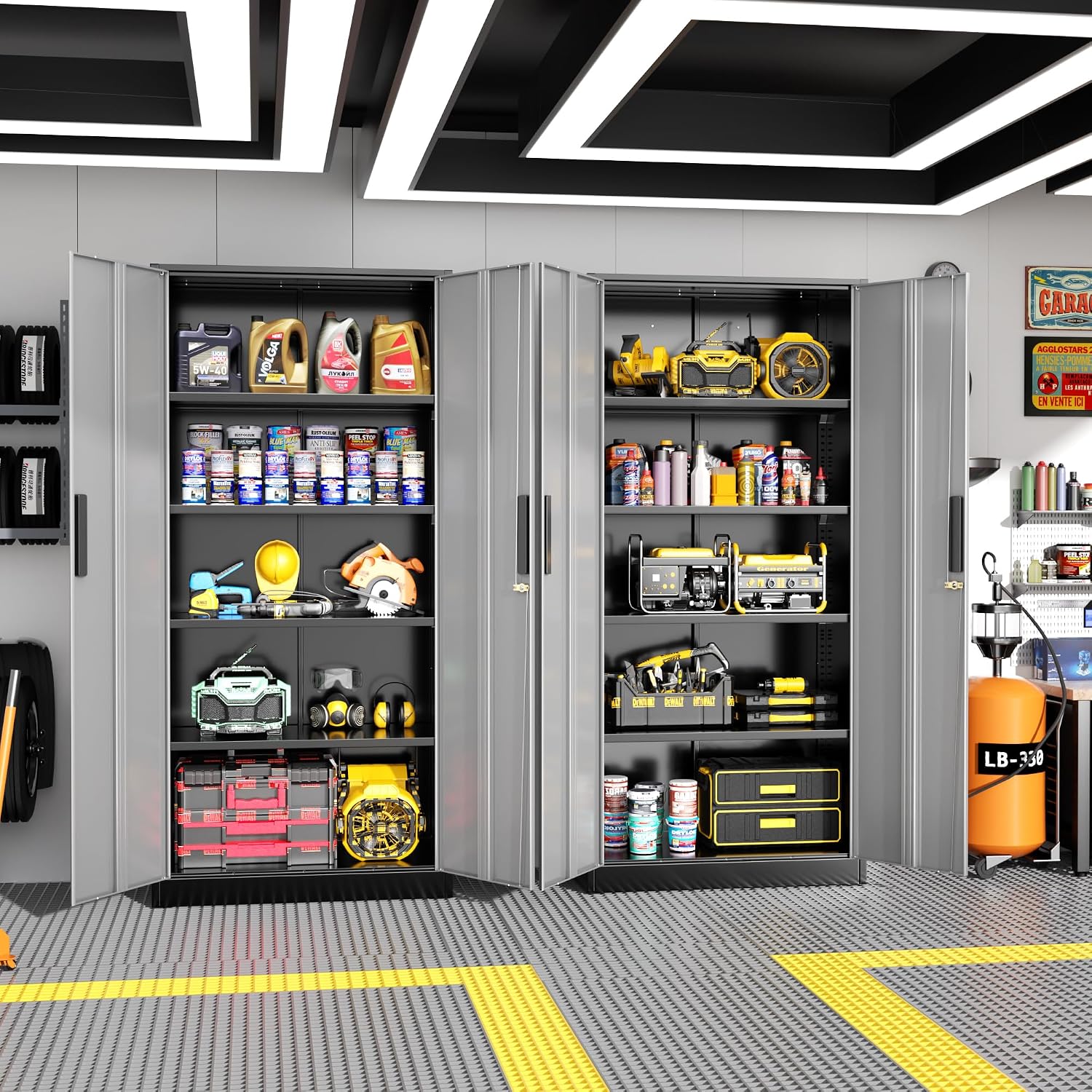 Greenvelly Steel SnapIt Storage Cabinet, 72" Locking Metal Garage Storage Cabinet with 4 Adjustable Shelves, 2 Doors and Lock for File, Office, Garage