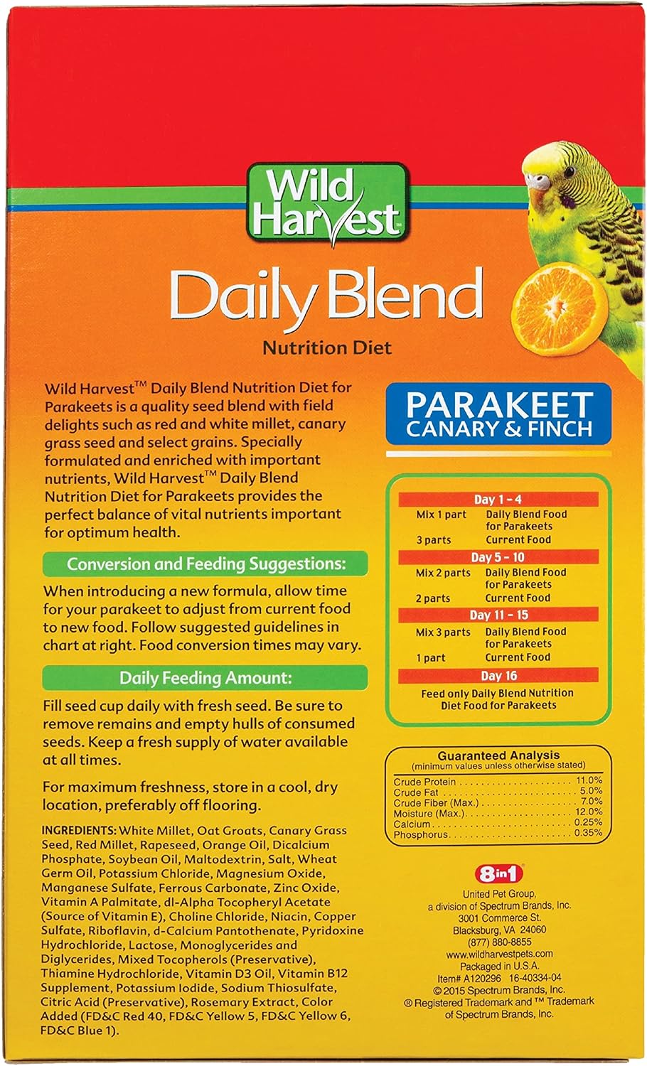 Wild Harvest Daily Blend Nutrition Diet Parakeet, Canary And Finch, Bird Food, 5 Pounds