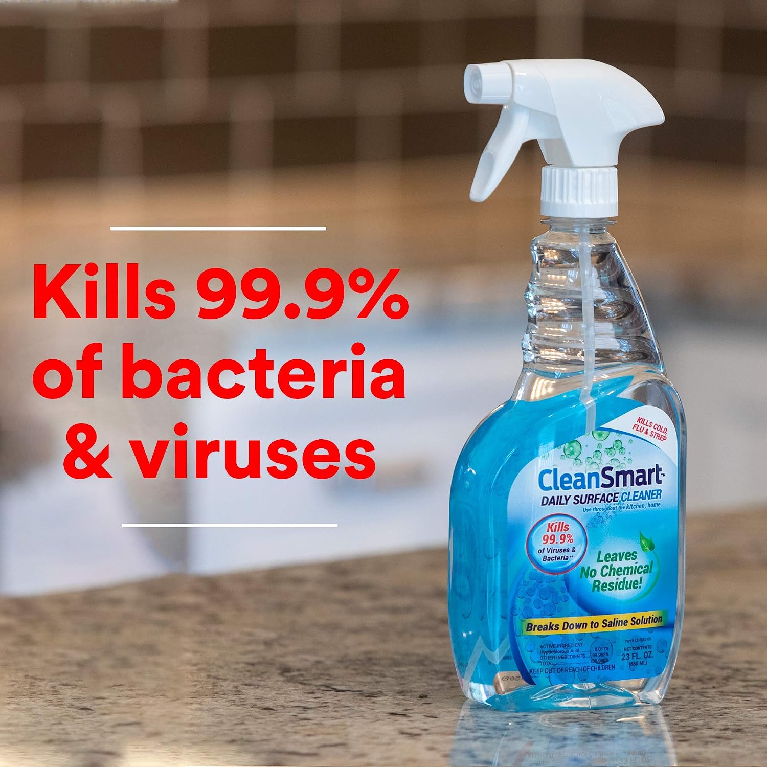 CleanSmart Daily Surface Cleaner and Pet-Safe Disinfectant, 23 oz (2 pack) | Hypochlorous Acid Spray Kills 99.9% of Viruses and Bacteria, No Harsh Residue, Food Contact Surface Sanitizer, No Rinse