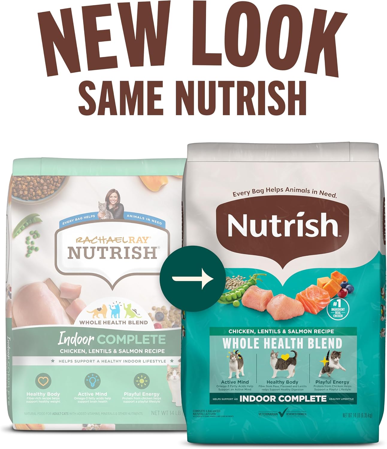 Nutrish Indoor Complete Dry Cat Food, 3 lb. Bag (Rachael Ray) | Chicken, Lentils & Salmon Recipe, Crafted for Adult Indoor Cats, Veterinarian Reviewed Formula