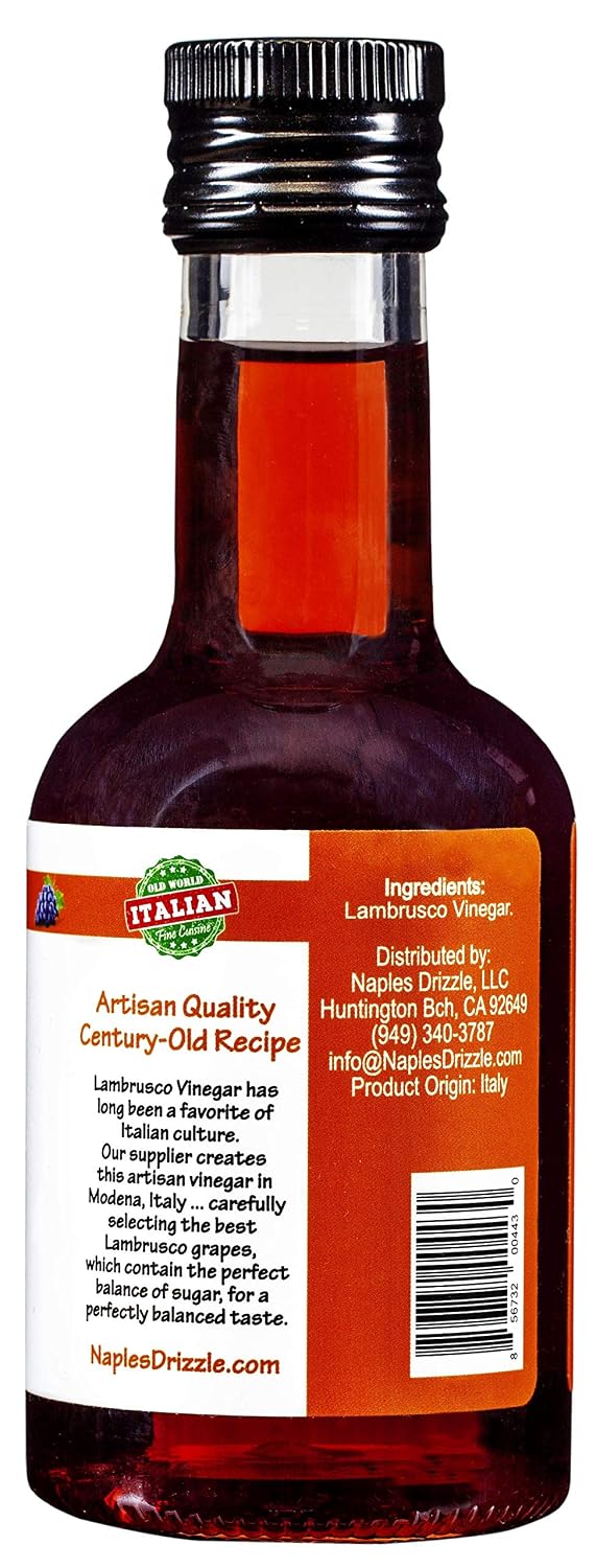 Lambrusco Vinegar of Modena - Premium Sweet & Tangy Red Wine Vinegar with No Added Sugar or Thickeners, Vegan & Paleo (Lambrusco Vinegar of Modena