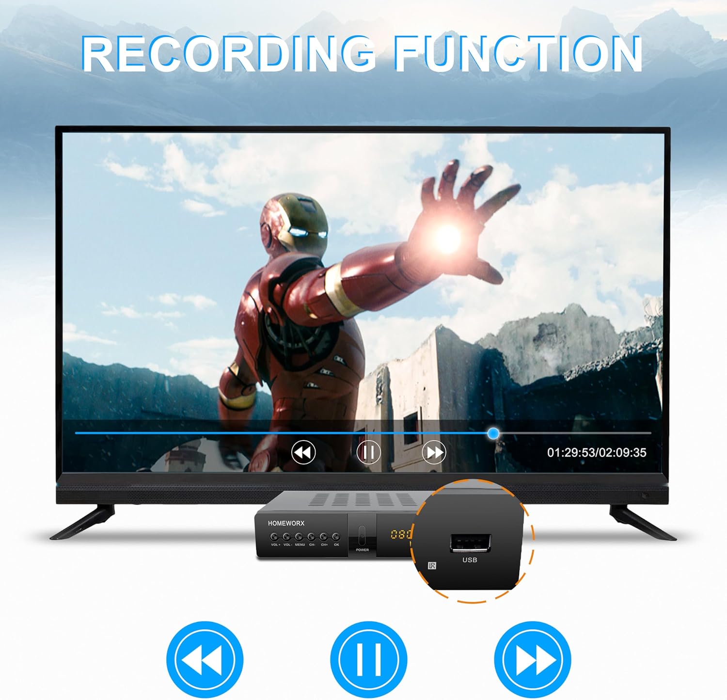 ATSC Digital Converter Box with TV Tuner, TV Recording, USB Multimedia Function, 1080P HDMI, Metal Case, Clear QAM, by Mediasonic HomeWorx (HW250STB)