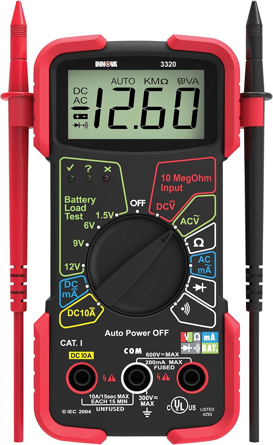INNOVA 3320 Auto-Ranging Digital Multimeter, Red & Black | Automotive meter for car audio and car stereo install tools