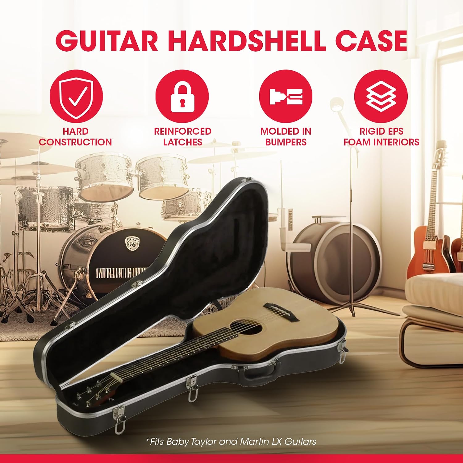 SKB cases Hardshell Guitar Travel Case for Baby Taylor or Martin LX Models, Molded In Bumpers for Protection, Plush Lined Interior and Latches
