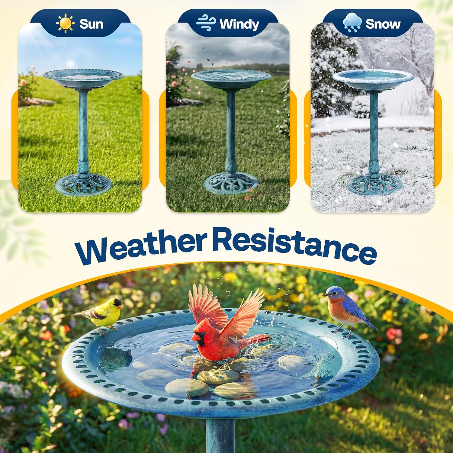 VIVOHOME Bird Bath for Outside, Polyresin Pedestal Birdbath, Green | Weather-Resistant, 20-Inch Bowl, 28-Inch Height, for Outdoor/Garden, Bird-Friendly, Easy to Clean