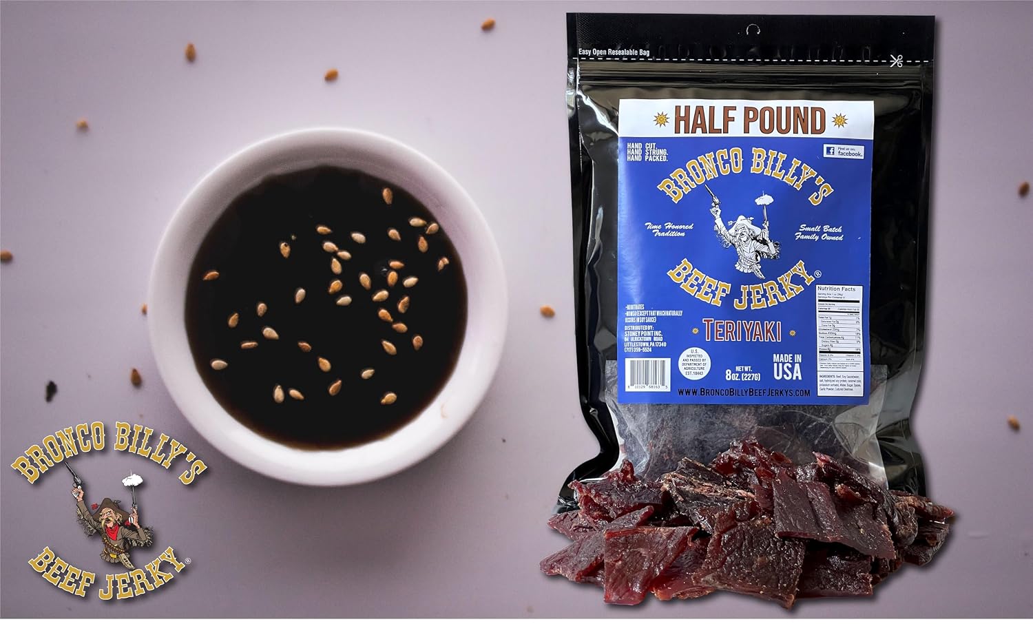 Bronco Billy's Beef Jerky Hickory Smoked Old Country Half Pound Resealable Bag