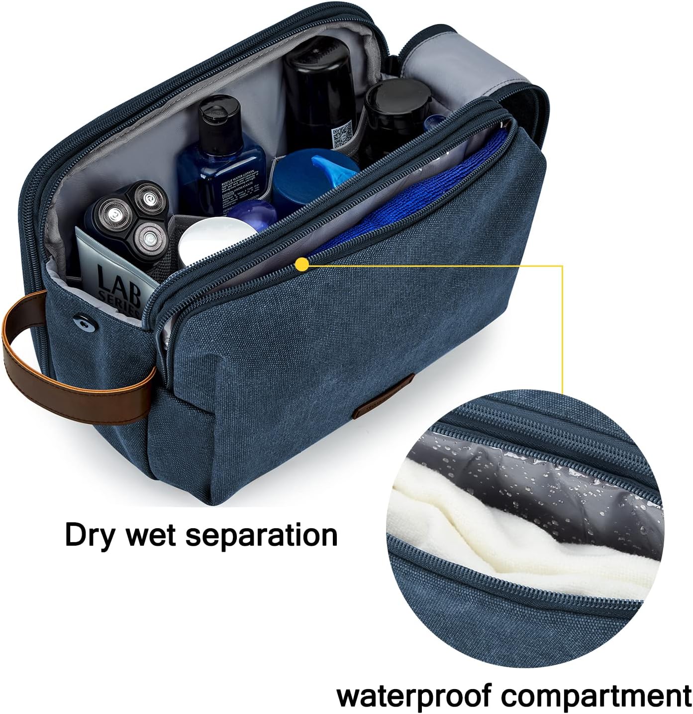 BAGSMART Toiletry Bag for Men, Canvas Travel Toiletry Organizer Dopp Kit Water-resistant Shaving Bag for Toiletries Accessories,Grey-Medium